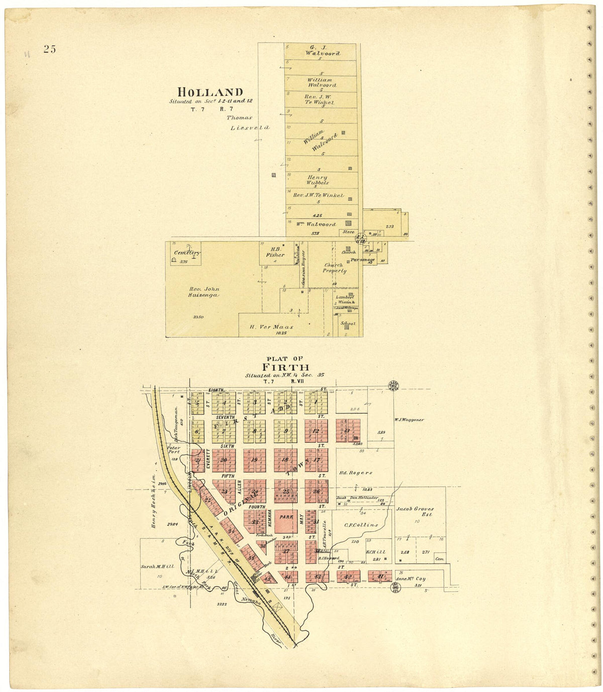 Holland; Plat of Firth from Plat Book of Lancaster County, Nebraska 1903 by Relic Map Company