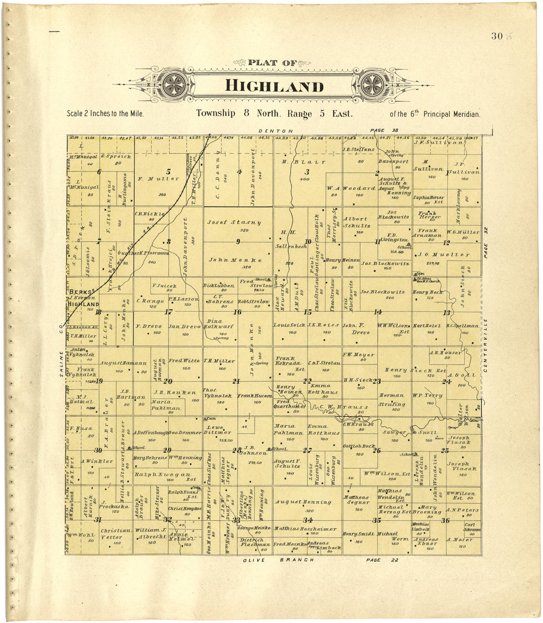 This old map of Plat of Highland from Plat Book of Lancaster County, Nebraska from 1903 was created by  Brown-Scoville Publishing Company in 1903