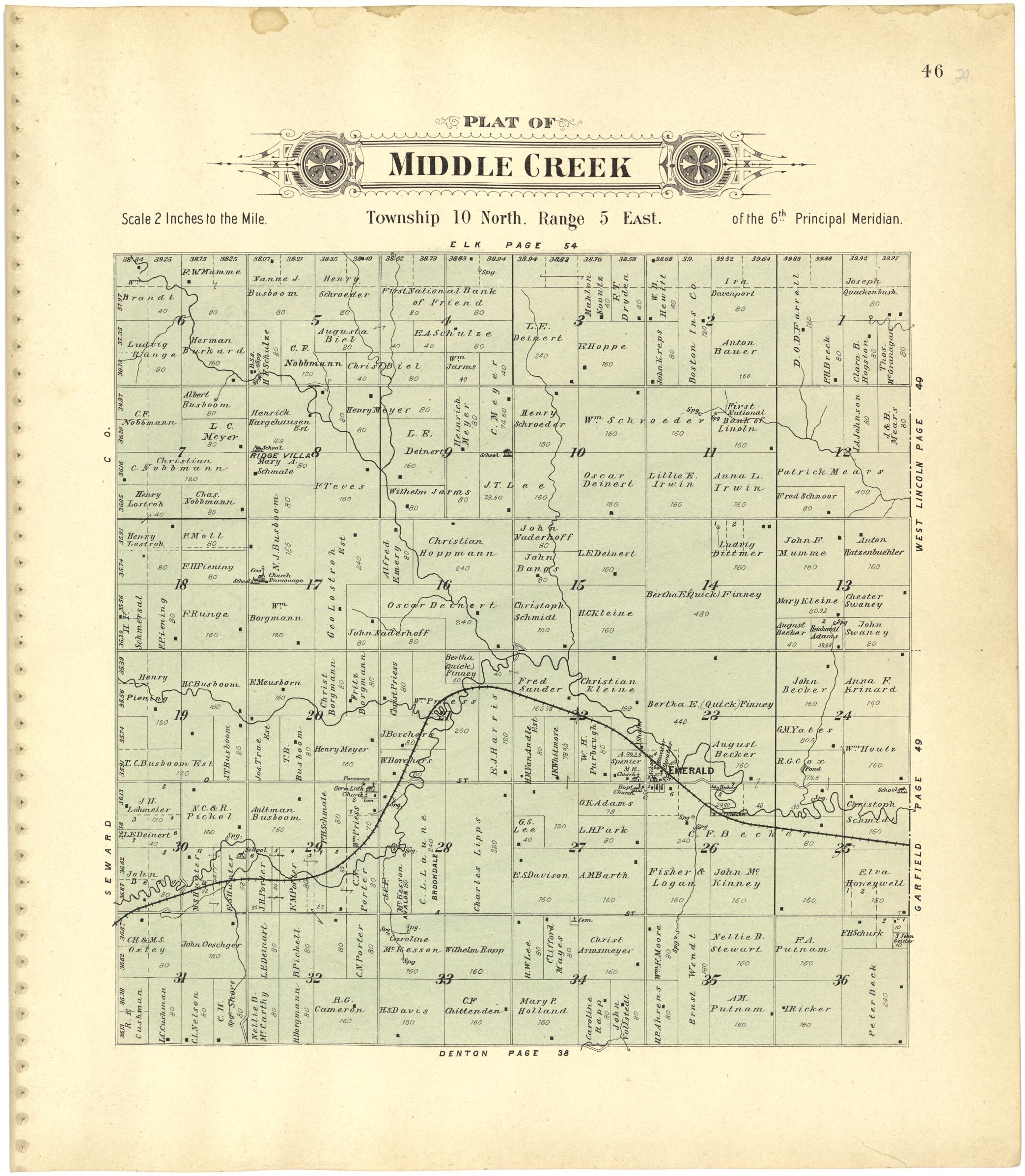 This old map of Plat of Middle Creek from Plat Book of Lancaster County, Nebraska from 1903 was created by  Brown-Scoville Publishing Company in 1903