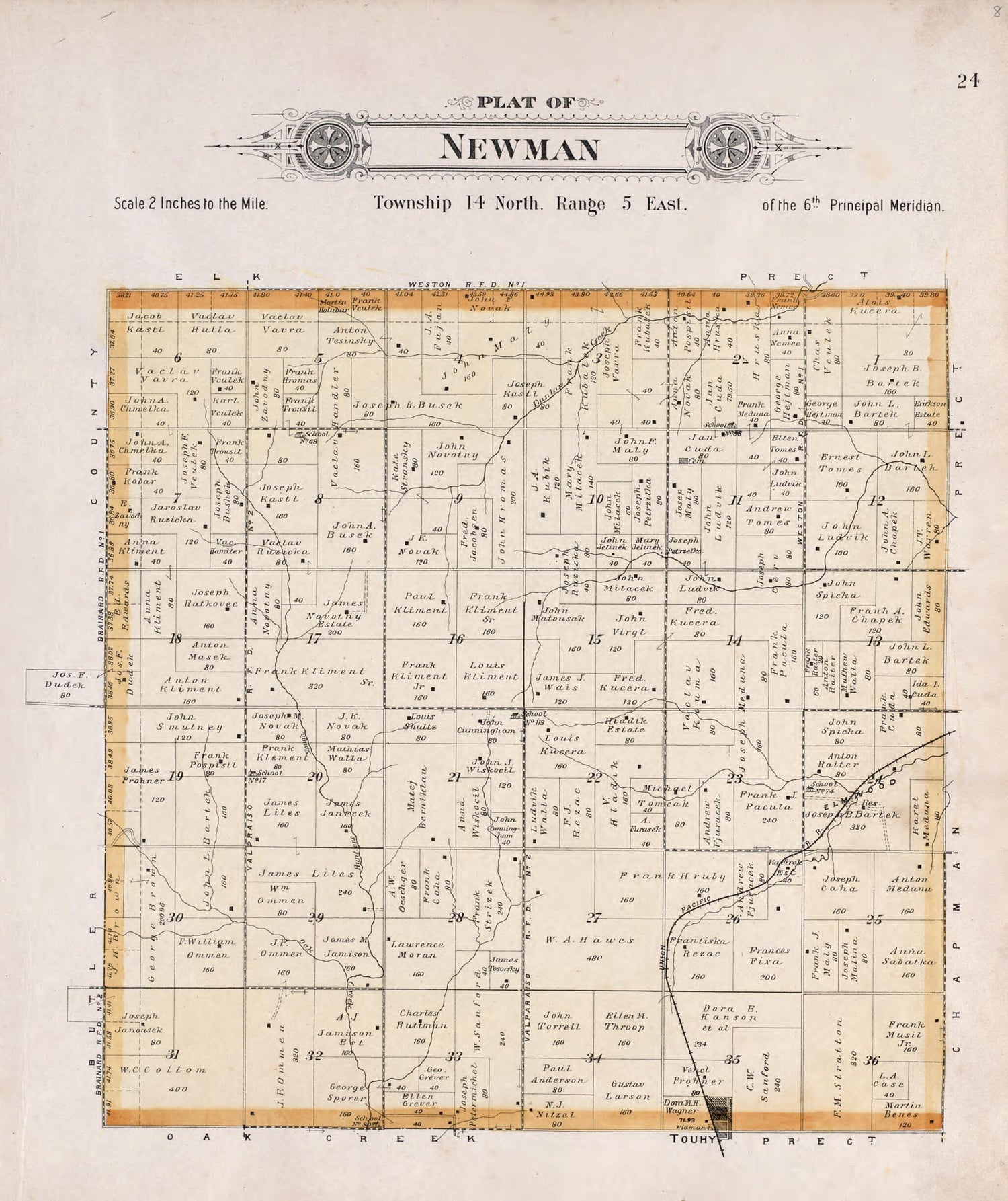 This old map of Newman from Plat Book of Saunders County, Nebraska from 1907 was created by  Brown-Scoville Publishing Company in 1907