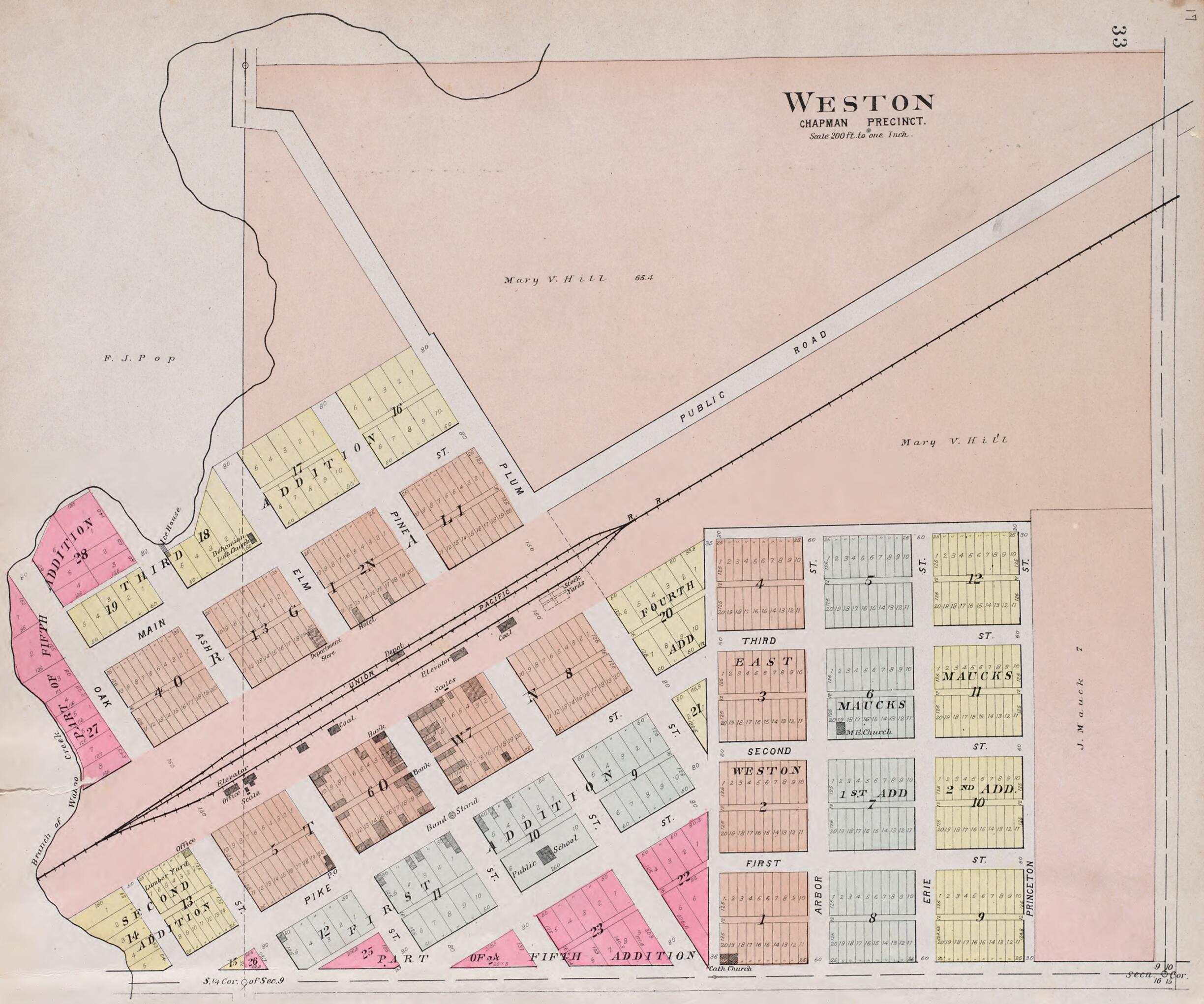 This old map of Weston from Plat Book of Saunders County, Nebraska from 1907 was created by  Brown-Scoville Publishing Company in 1907