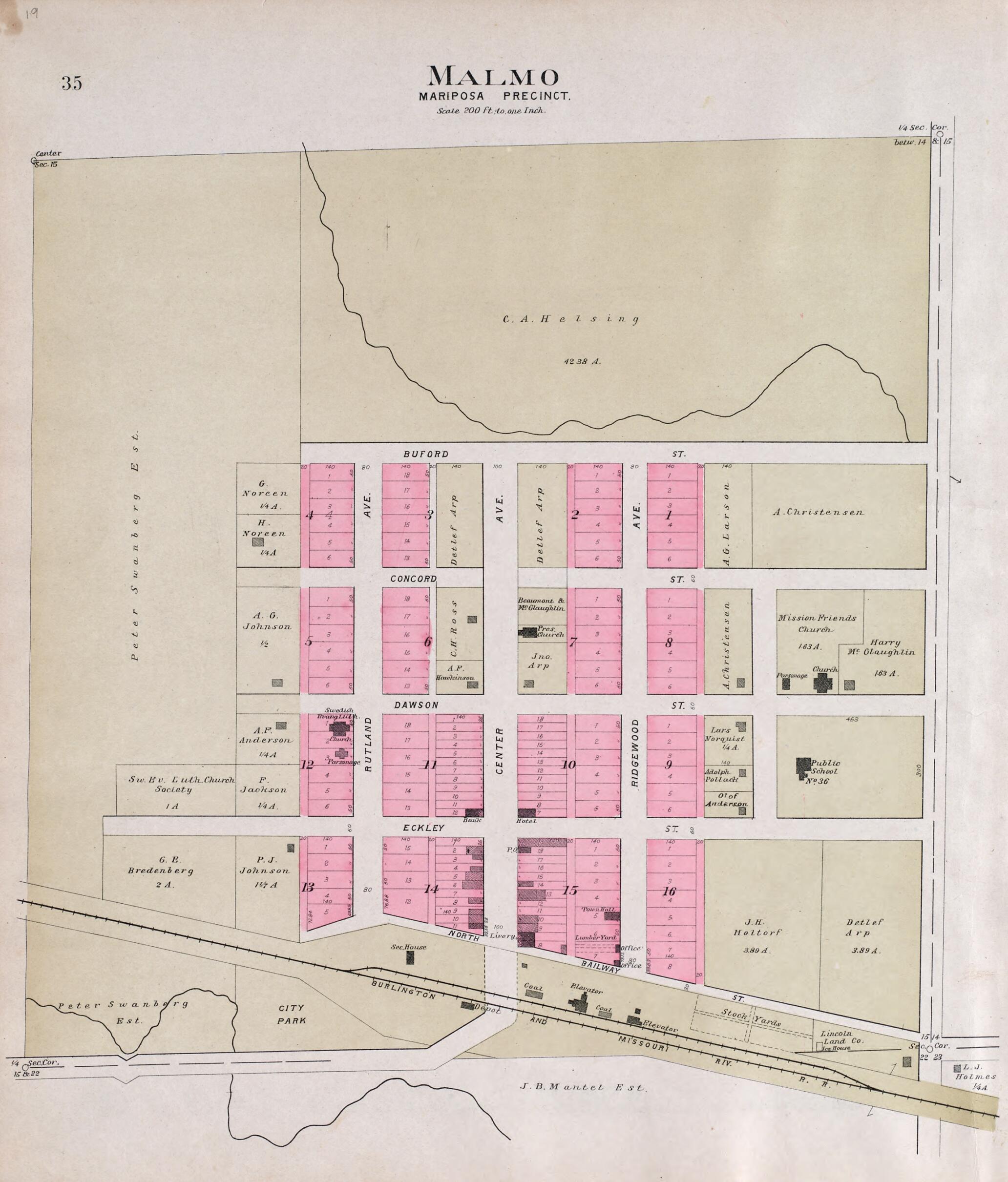 This old map of Malmo from Plat Book of Saunders County, Nebraska from 1907 was created by  Brown-Scoville Publishing Company in 1907