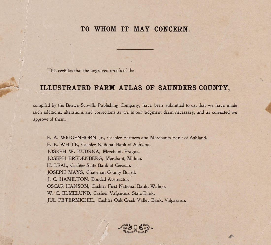 This old map of To Whom It May Concern from Plat Book of Saunders County, Nebraska from 1907 was created by  Brown-Scoville Publishing Company in 1907