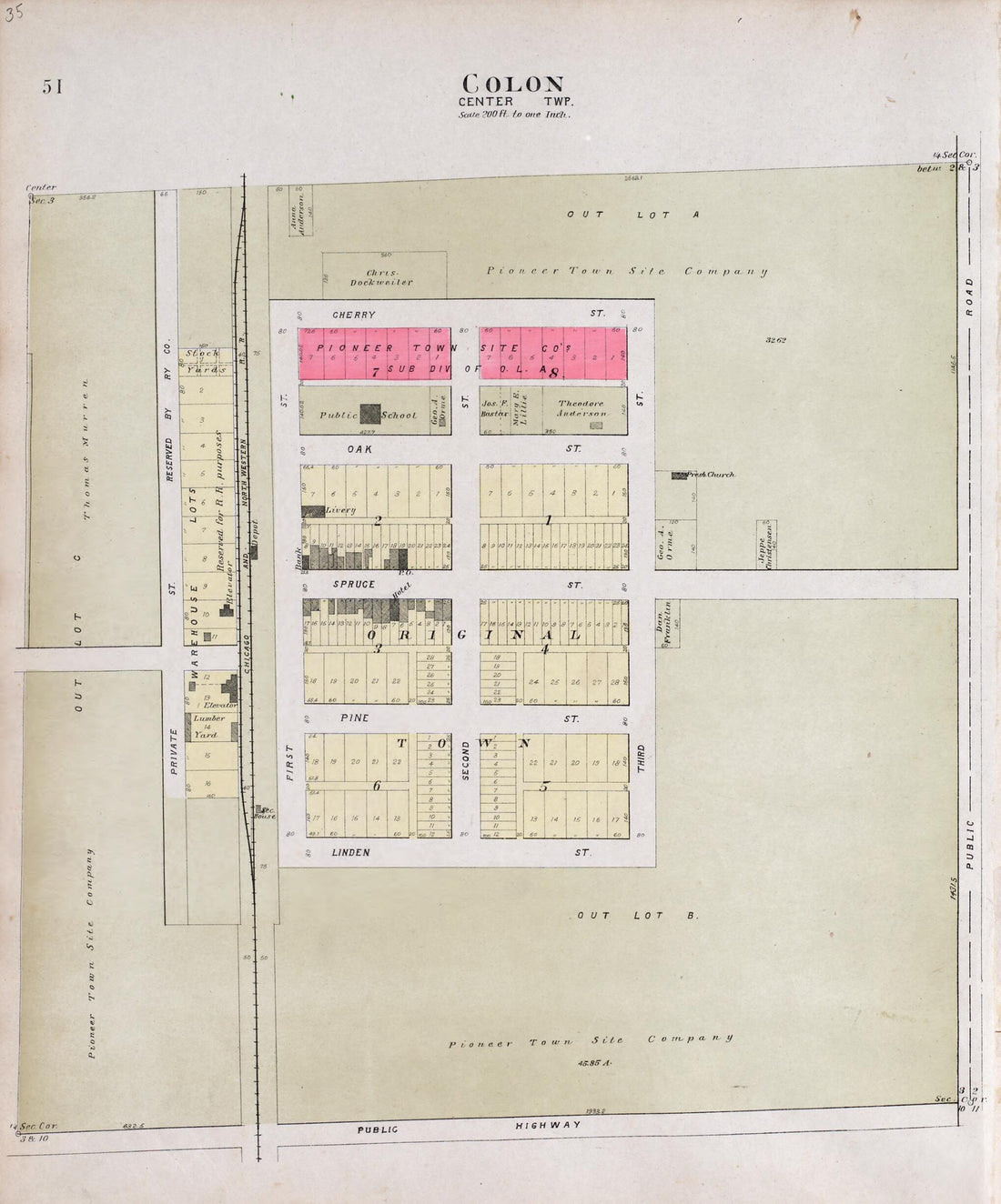 This old map of Colon from Plat Book of Saunders County, Nebraska from 1907 was created by  Brown-Scoville Publishing Company in 1907