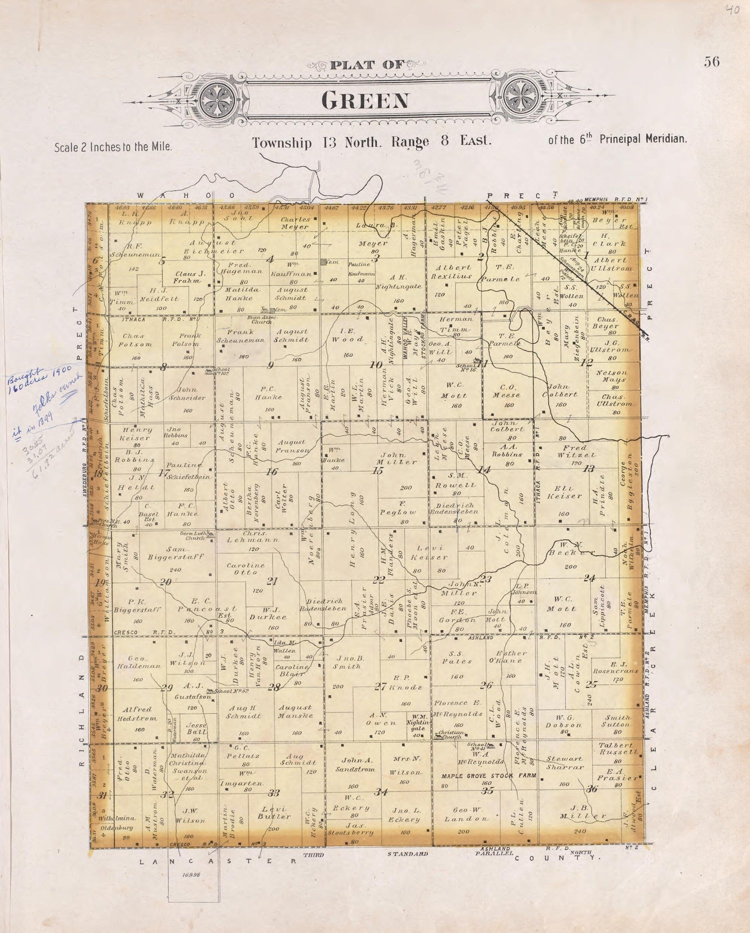 This old map of Green from Plat Book of Saunders County, Nebraska from 1907 was created by  Brown-Scoville Publishing Company in 1907