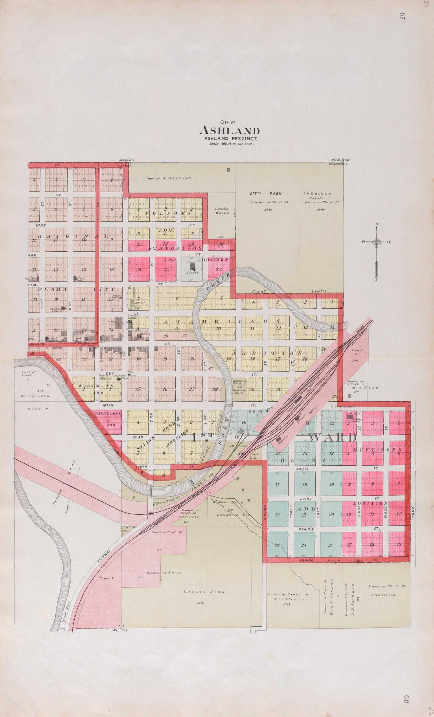 This old map of City of Ashland from Plat Book of Saunders County, Nebraska from 1907 was created by  Brown-Scoville Publishing Company in 1907