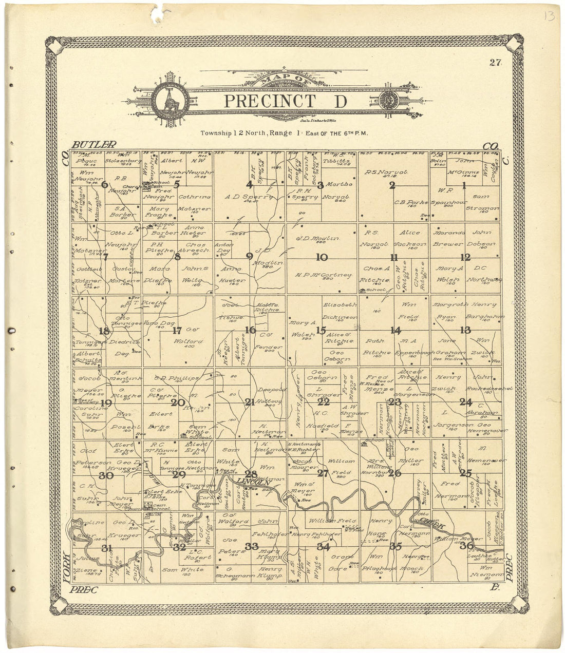 This old map of Map of Precinct D from Standard Atlas of Seward County, Nebraska from 1908 was created by  Alden Publishing Co in 1908