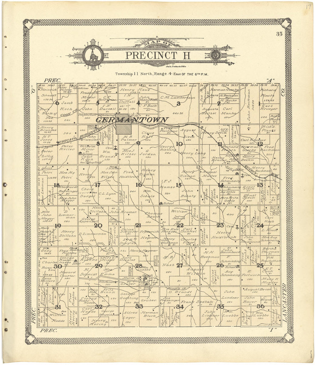 This old map of Map of Precinct H from Standard Atlas of Seward County, Nebraska from 1908 was created by  Alden Publishing Co in 1908