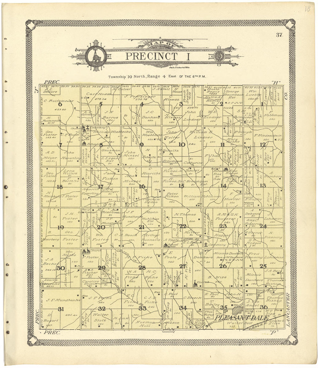 This old map of Map of Precinct I from Standard Atlas of Seward County, Nebraska from 1908 was created by  Alden Publishing Co in 1908