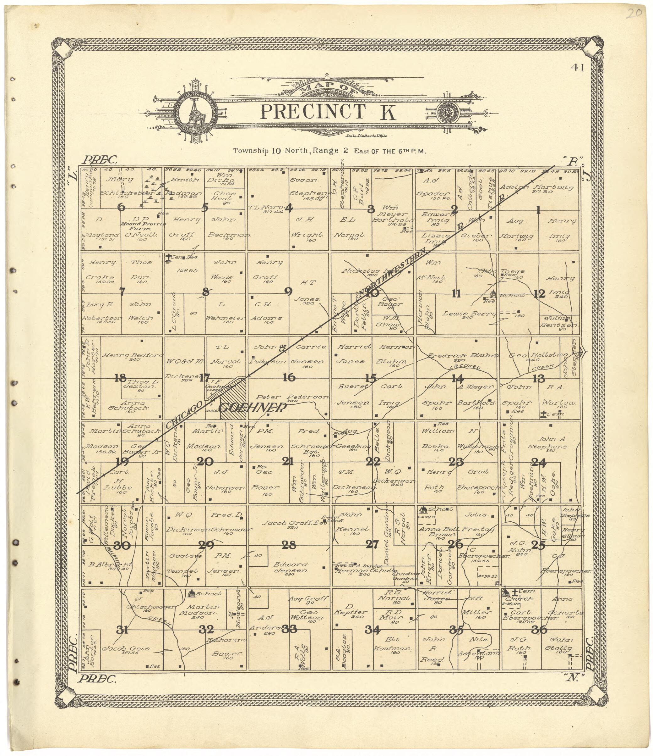 This old map of Map of Precinct K from Standard Atlas of Seward County, Nebraska from 1908 was created by  Alden Publishing Co in 1908