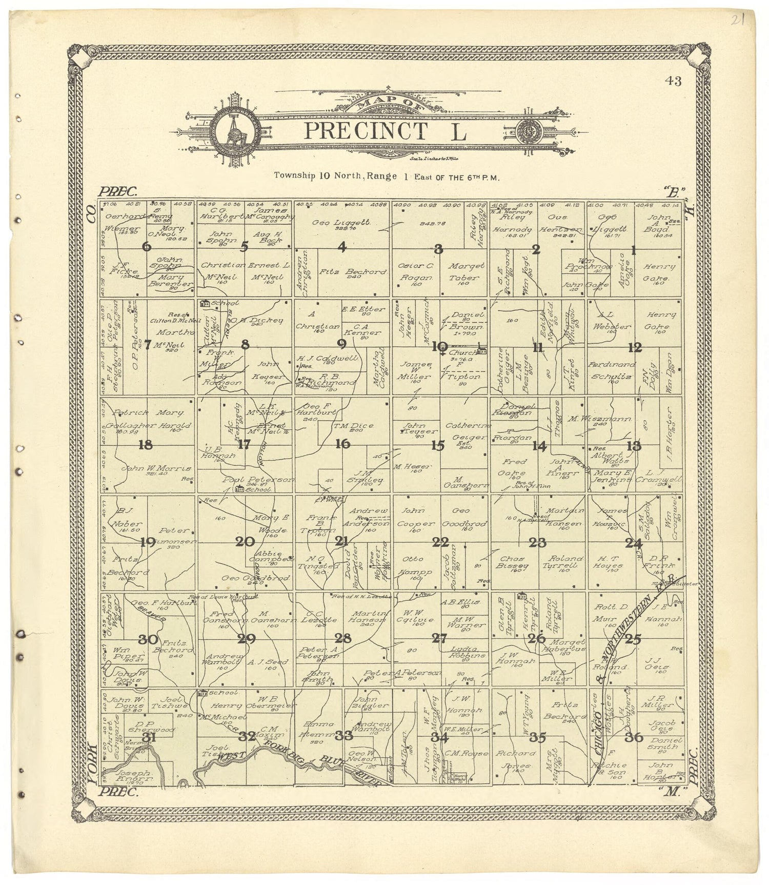 This old map of Map of Precinct L from Standard Atlas of Seward County, Nebraska from 1908 was created by  Alden Publishing Co in 1908