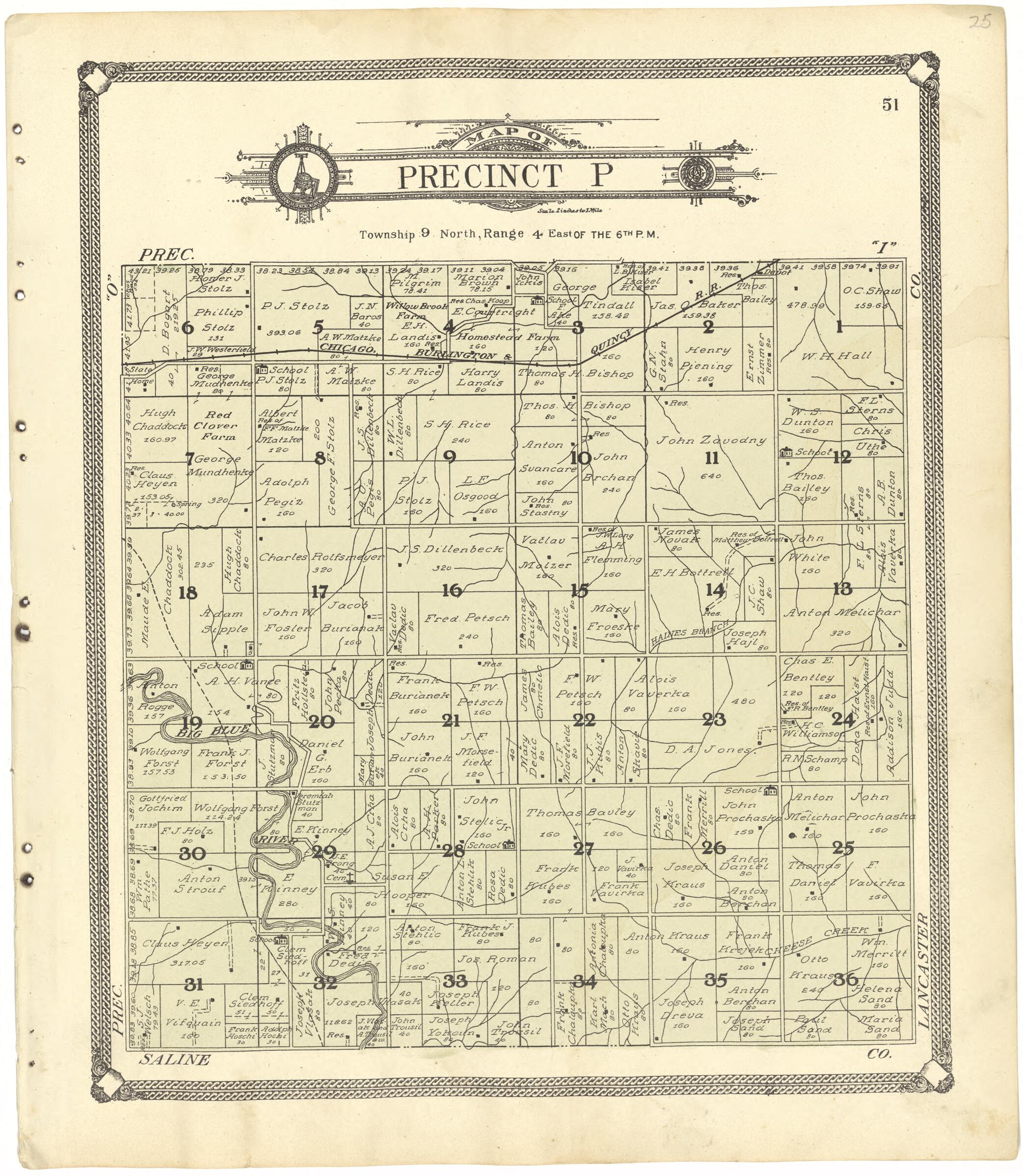 This old map of Map of Precinct P from Standard Atlas of Seward County, Nebraska from 1908 was created by  Alden Publishing Co in 1908