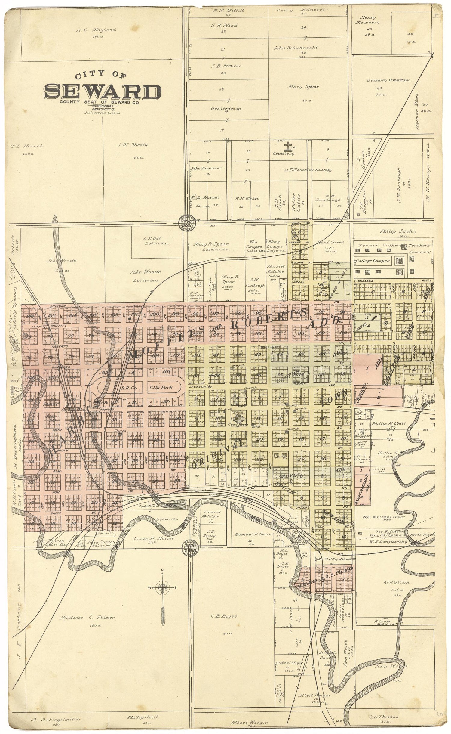 This old map of City of Seward from Standard Atlas of Seward County, Nebraska from 1908 was created by  Alden Publishing Co in 1908