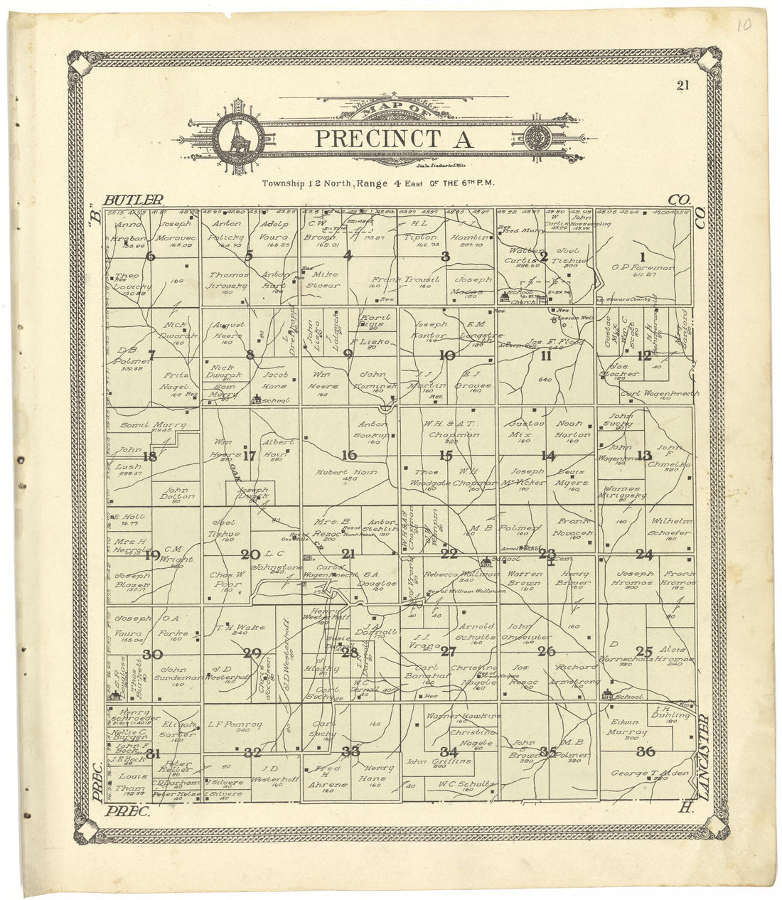 This old map of Map of Precinct a from Standard Atlas of Seward County, Nebraska from 1908 was created by  Alden Publishing Co in 1908