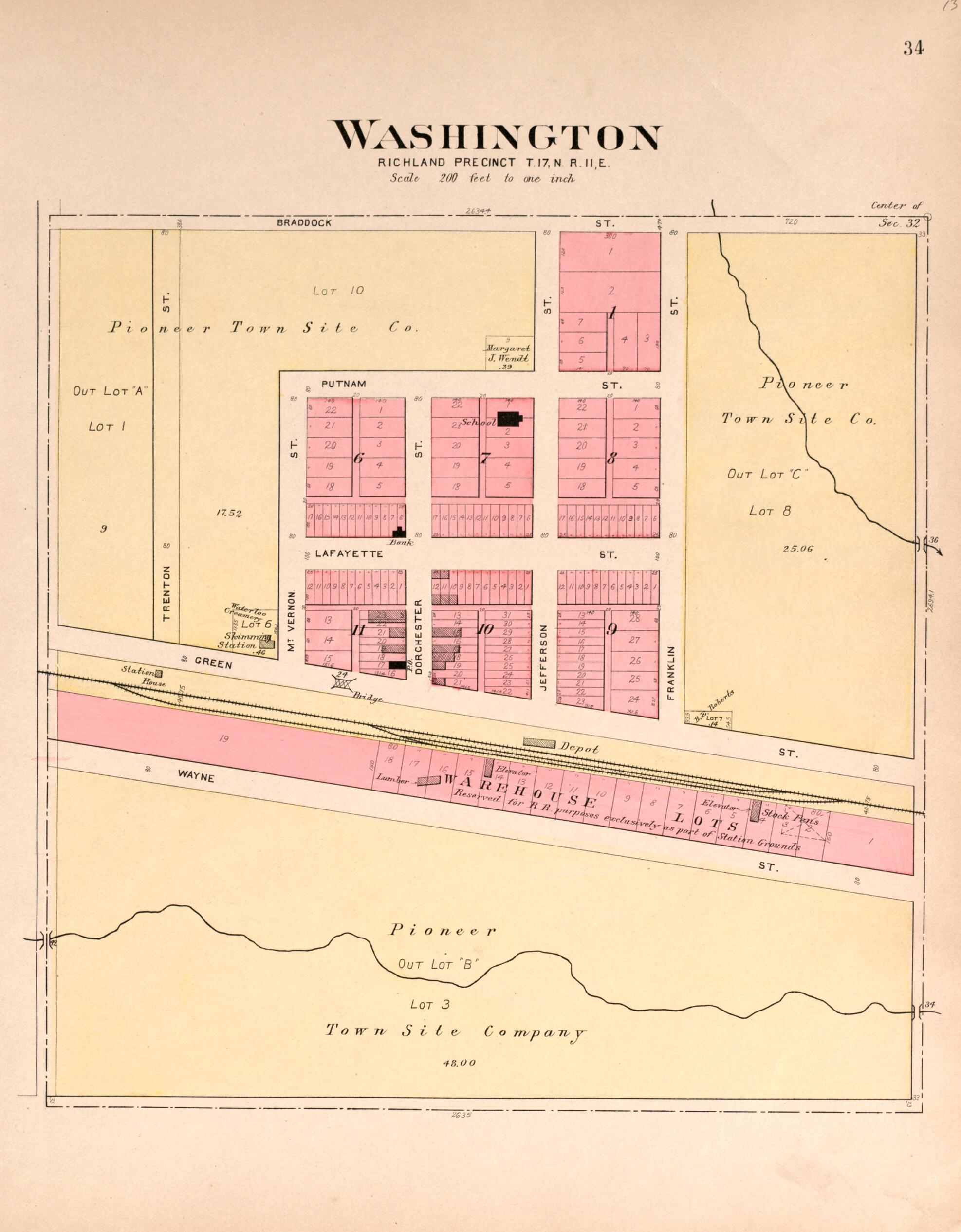 This old map of Washington from Plat Book of Washington County, Nebraska from 1908 was created by Albert Volk in 1908