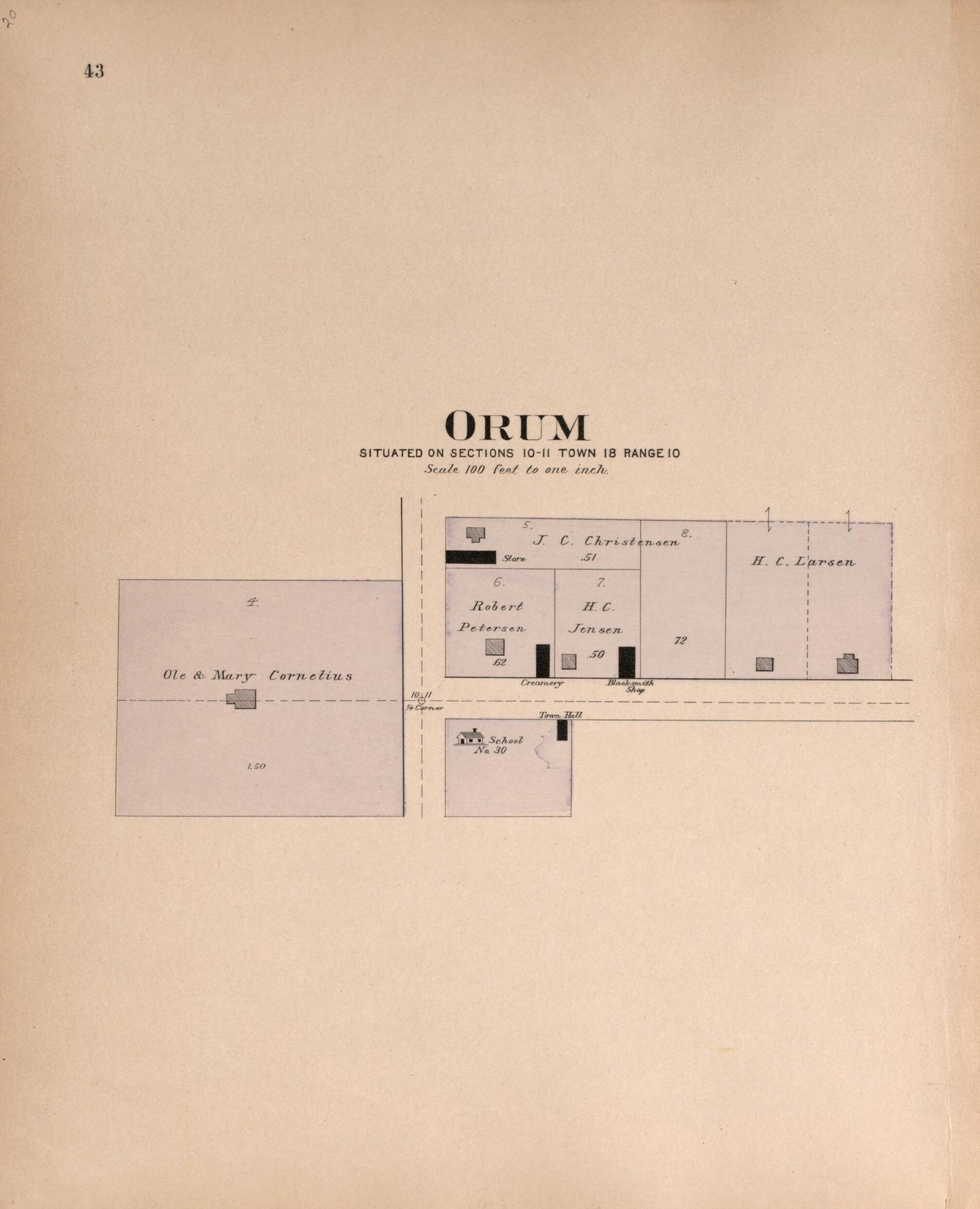 This old map of Orum from Plat Book of Washington County, Nebraska from 1908 was created by Albert Volk in 1908