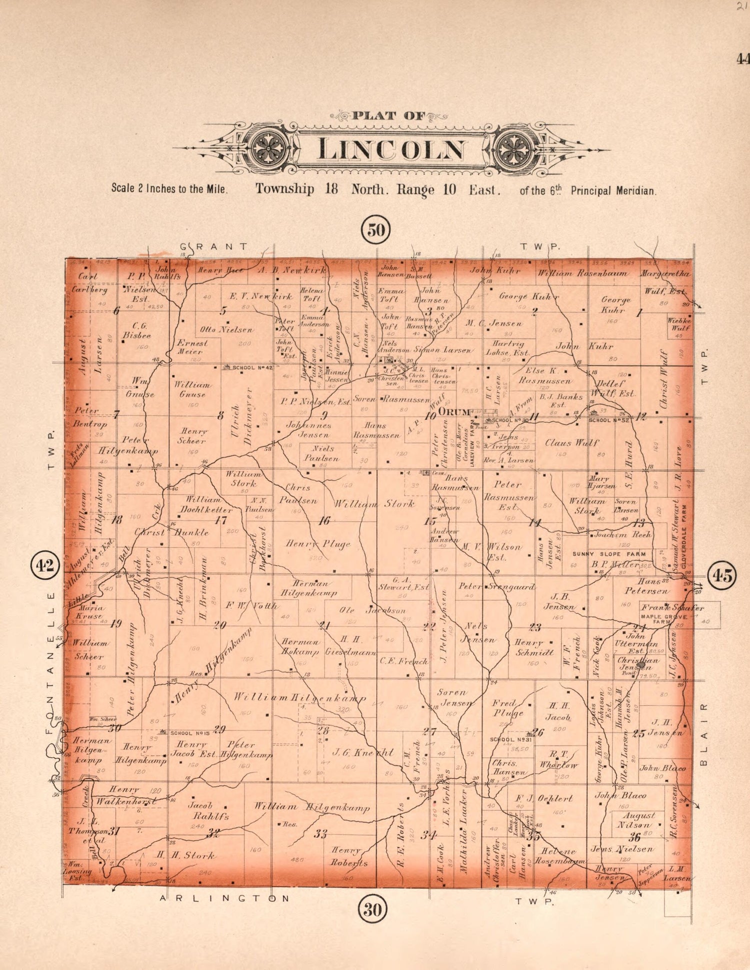 This old map of Lincoln from Plat Book of Washington County, Nebraska from 1908 was created by Albert Volk in 1908