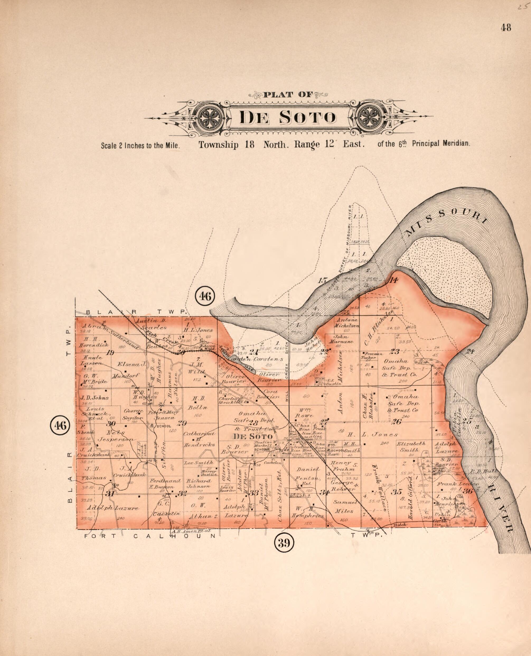 This old map of Desoto from Plat Book of Washington County, Nebraska from 1908 was created by Albert Volk in 1908