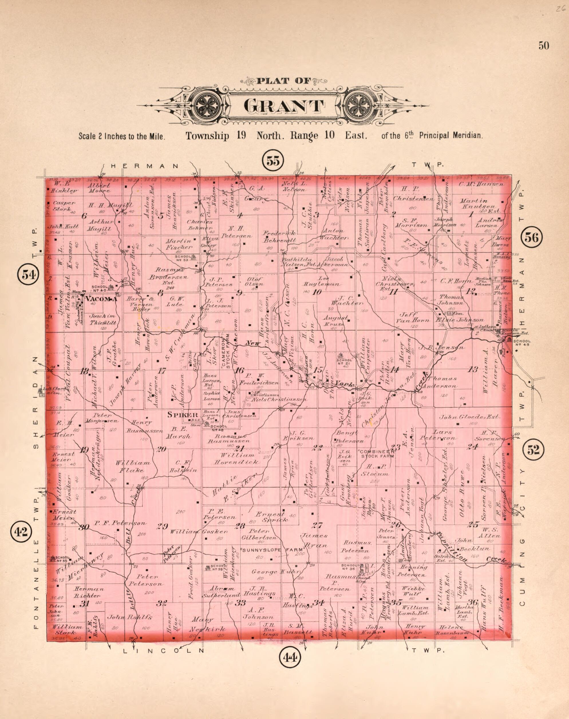 This old map of Grant from Plat Book of Washington County, Nebraska from 1908 was created by Albert Volk in 1908