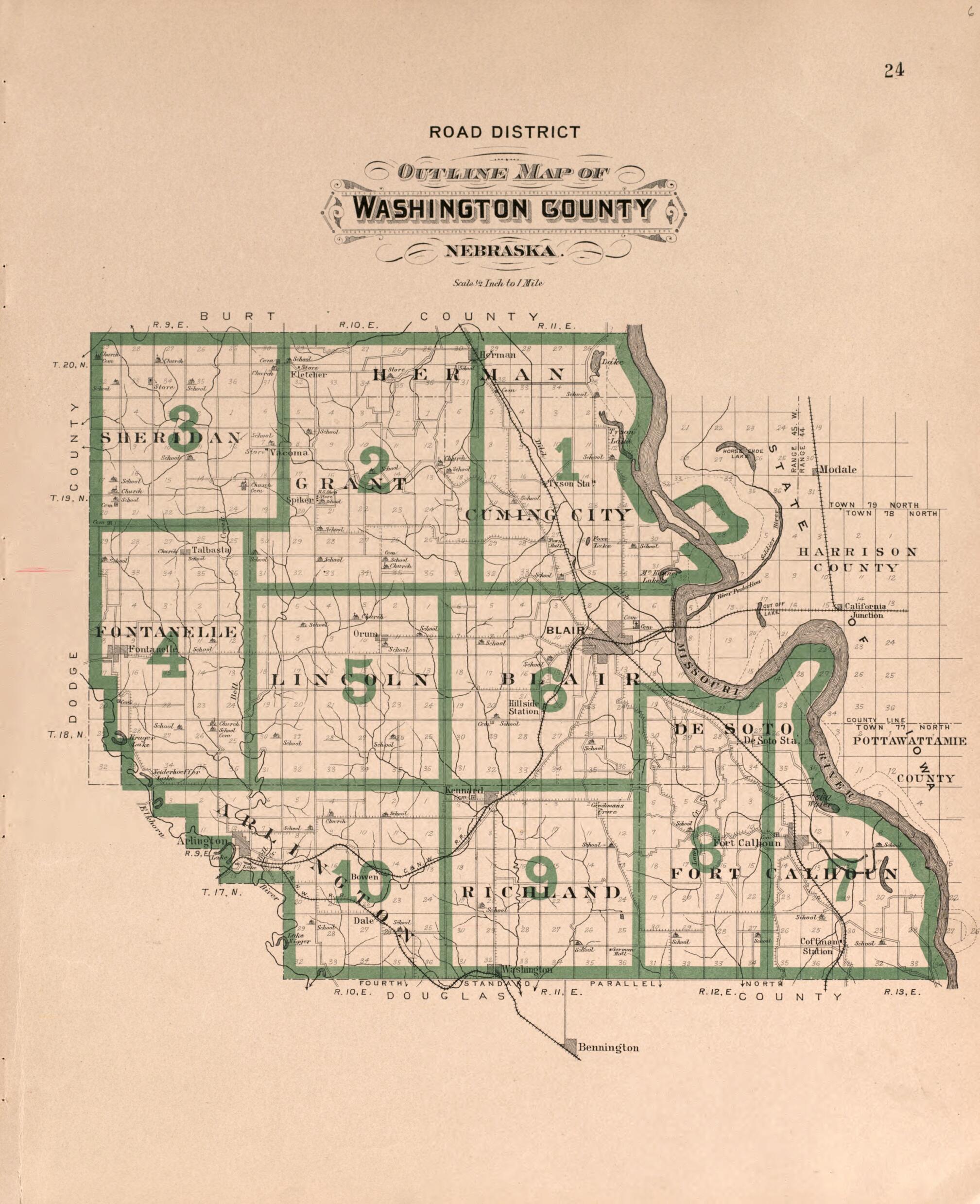 This old map of Road District Map of Washington County from Plat Book of Washington County, Nebraska from 1908 was created by Albert Volk in 1908