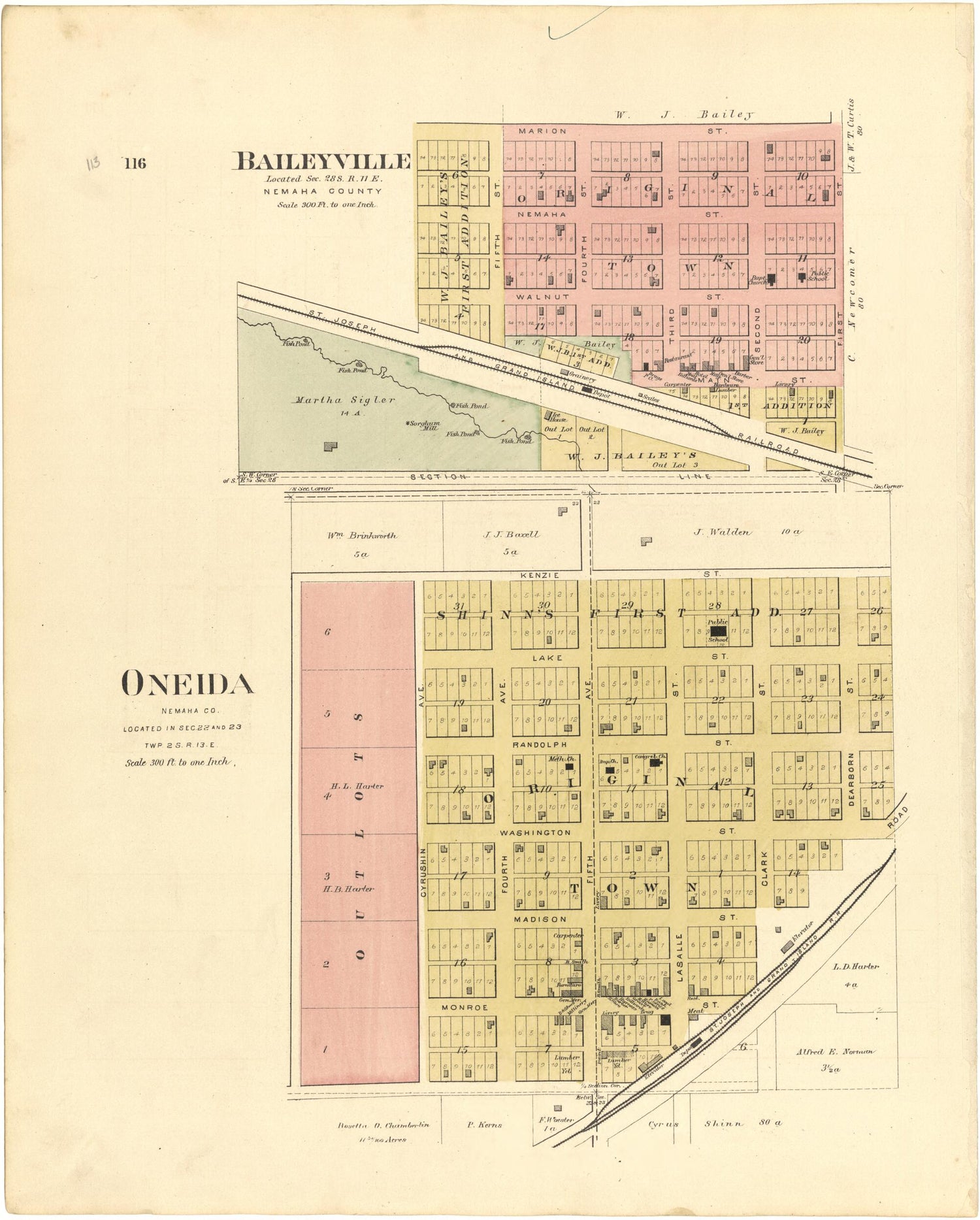 This old map of Baileyville; Oneida from Meacham&