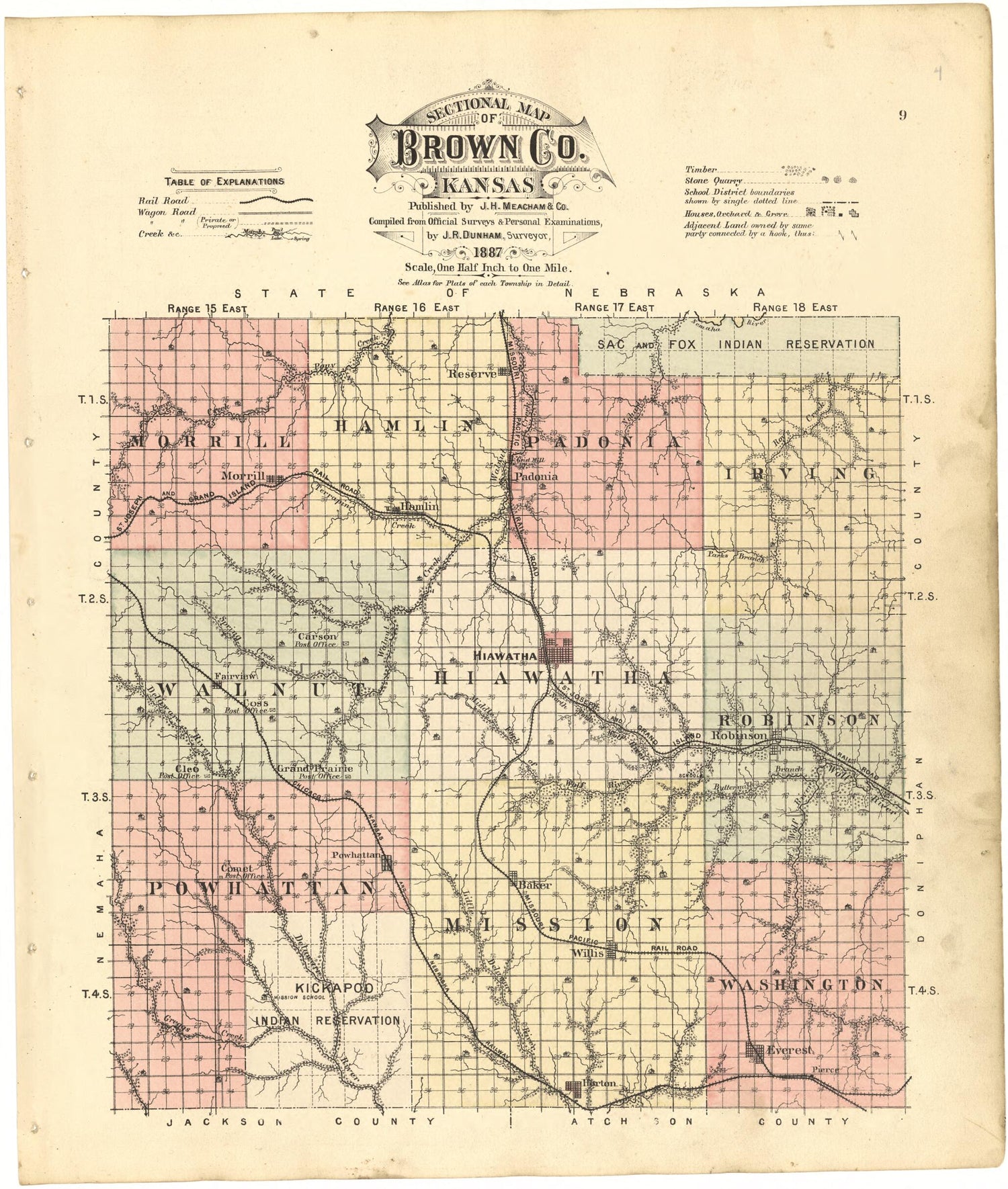 This old map of Sectional Map of Brown County, Kansas from Meacham&