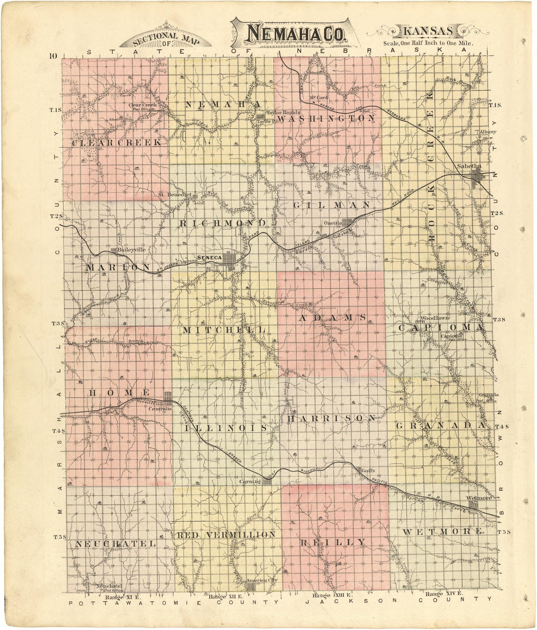 This old map of Sectional Map of Nemaha County, Kansas from Meacham&