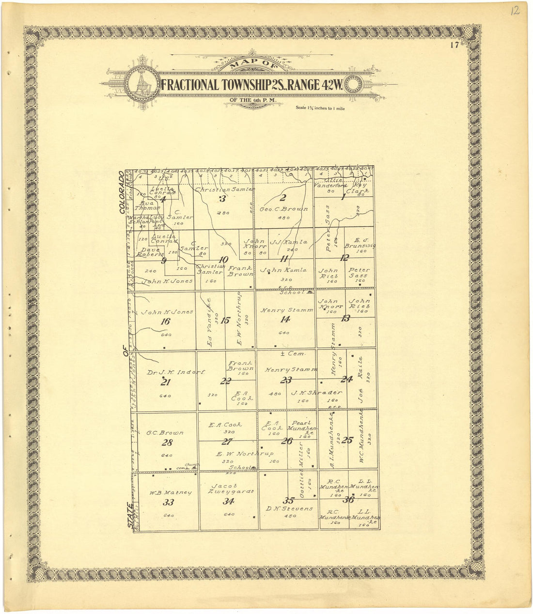 This old map of Map of Fractional Township 2S., Range 42W. of the 6th P.M. from Standard Atlas of Cheyenne County, Kansas from 1928 was created by  Brock &amp; Company in 1928