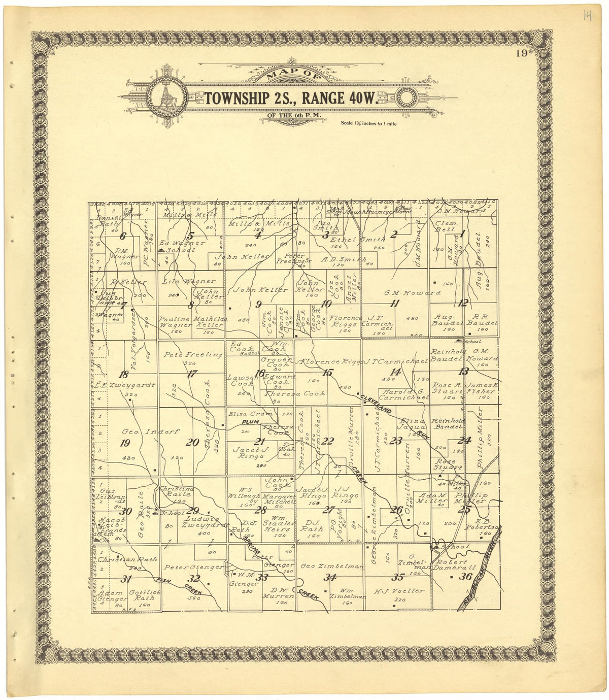 Map of Township 2S., Range 40W. of the 6th P.M. from Standard Atlas of Cheyenne County, Kansas 1928 by Relic Map Company