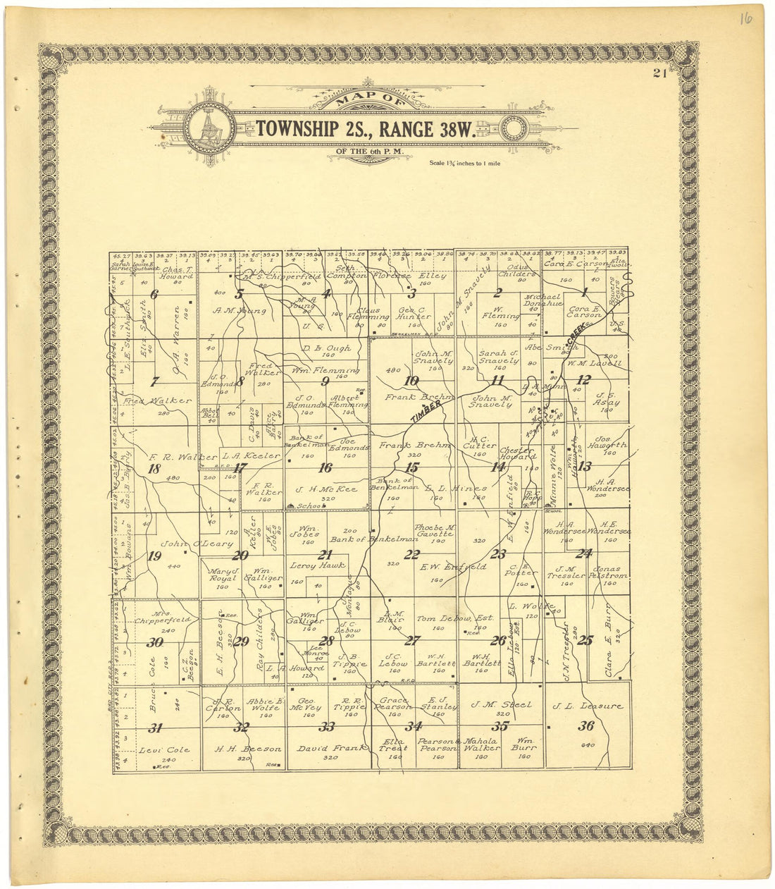 This old map of Map of Township 2S., Range 38W. of the 6th P.M. from Standard Atlas of Cheyenne County, Kansas from 1928 was created by  Brock &amp; Company in 1928