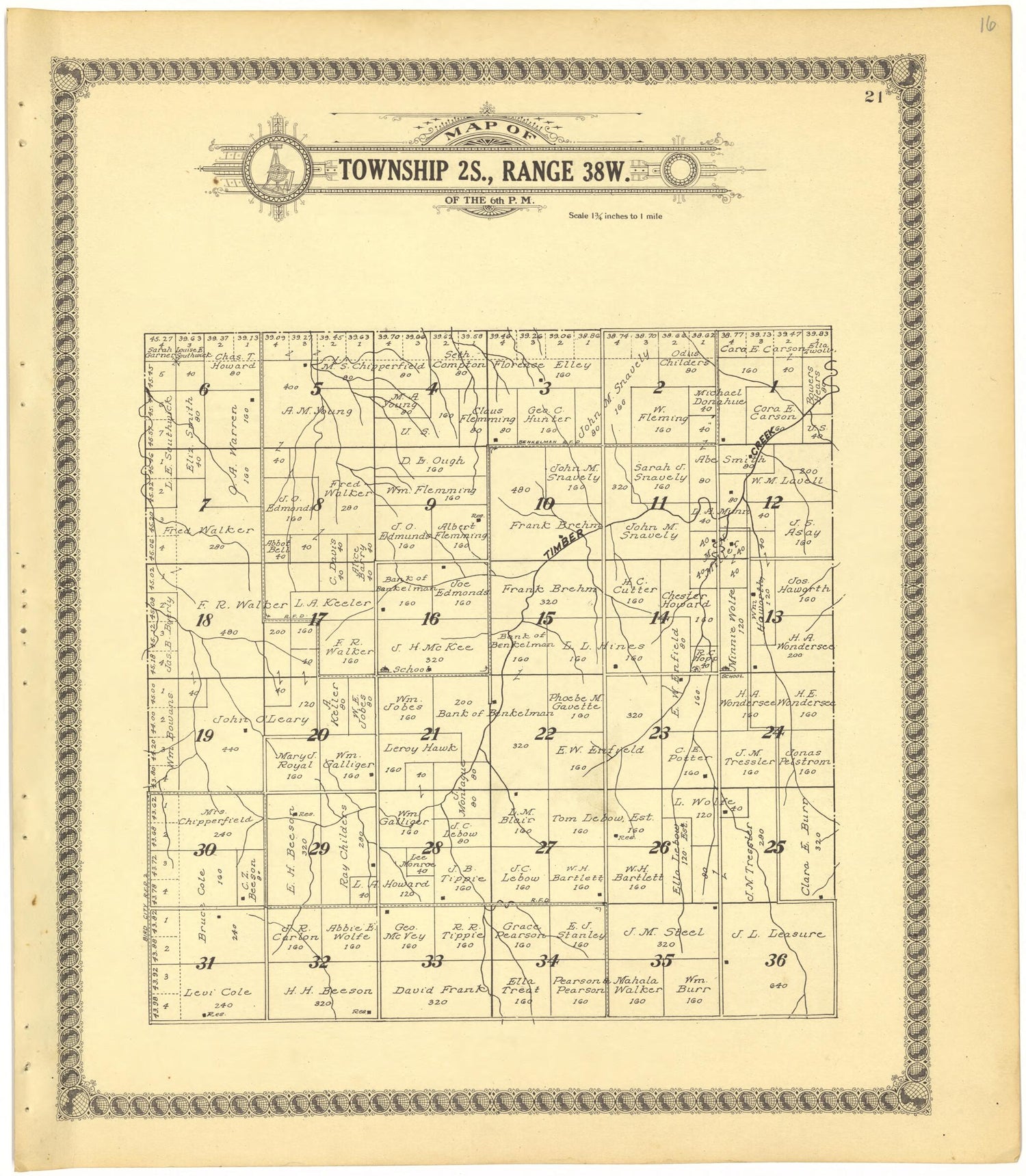 This old map of Map of Township 2S., Range 38W. of the 6th P.M. from Standard Atlas of Cheyenne County, Kansas from 1928 was created by  Brock &amp; Company in 1928