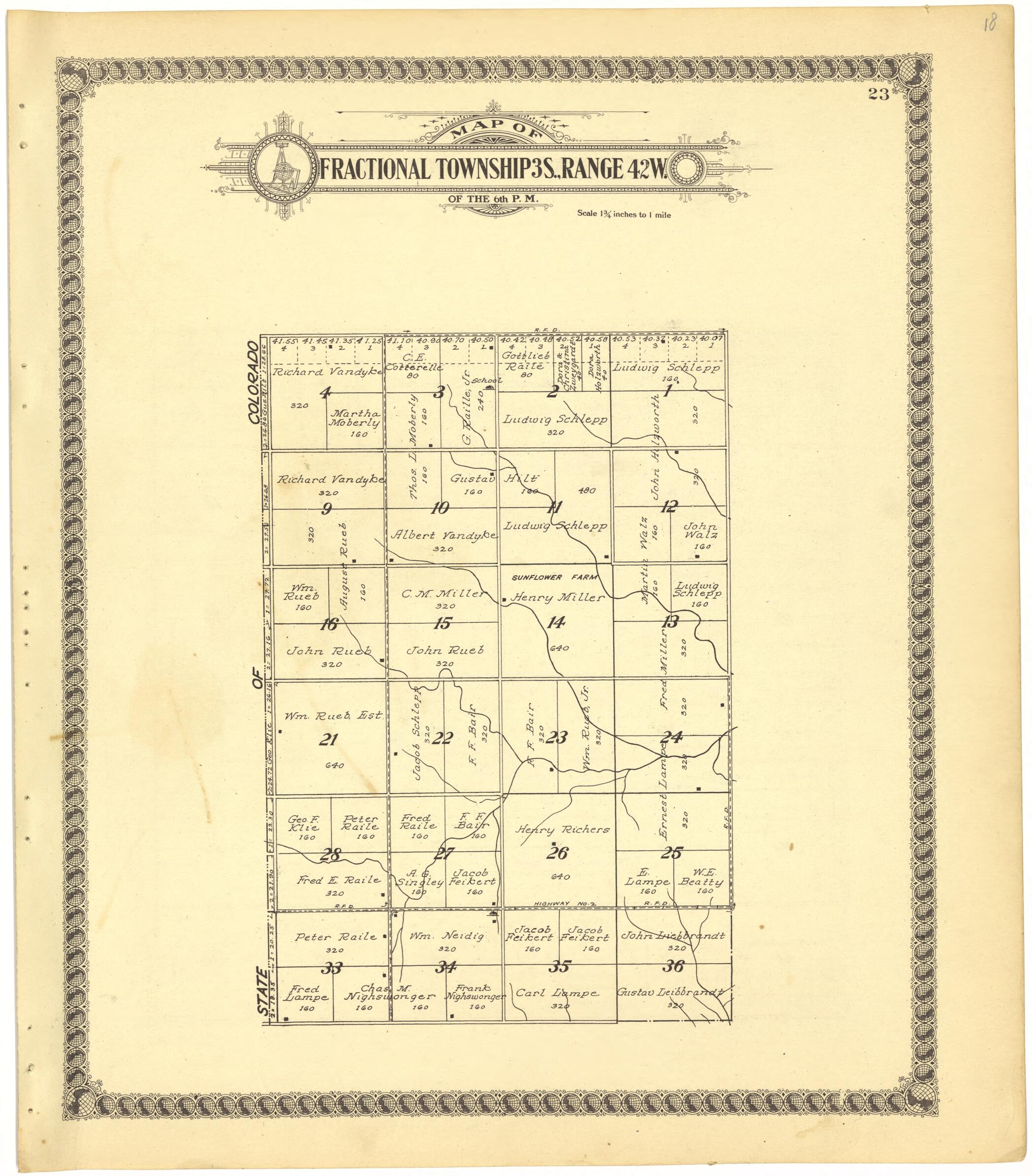 This old map of Map of Fractional Township 3S., Range 42W. of the 6th P.M. from Standard Atlas of Cheyenne County, Kansas from 1928 was created by  Brock &amp; Company in 1928