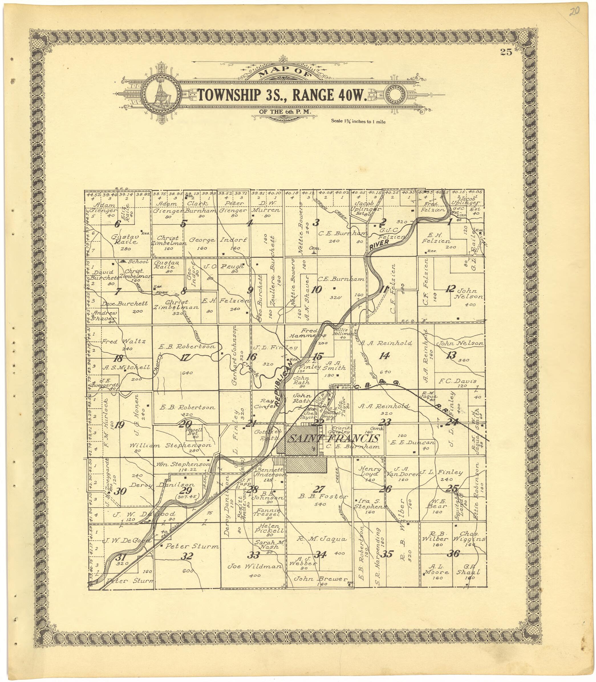 This old map of Map of Township 3S., Range 40W. of the 6th P.M. from Standard Atlas of Cheyenne County, Kansas from 1928 was created by  Brock &amp; Company in 1928