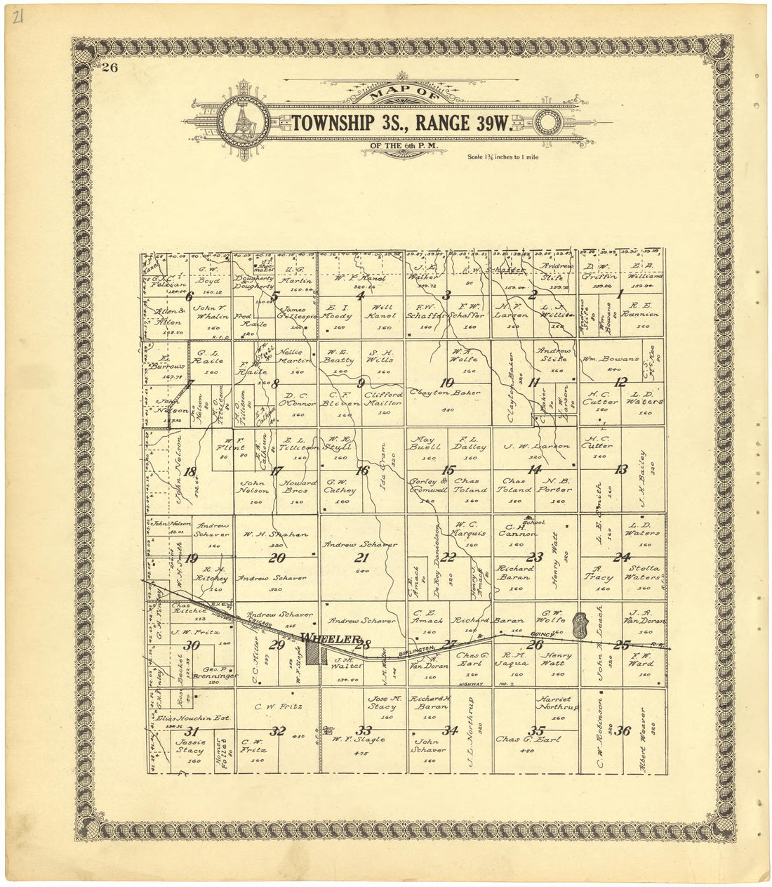 This old map of Map of Township 3S., Range 39W. of the 6th P.M. from Standard Atlas of Cheyenne County, Kansas from 1928 was created by  Brock &amp; Company in 1928