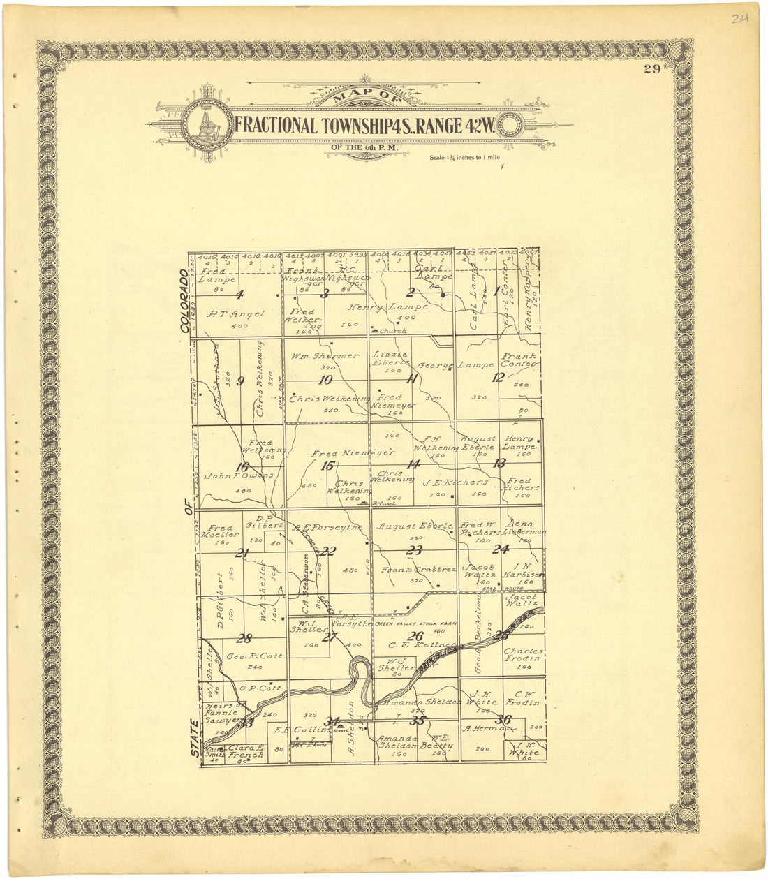 This old map of Map of Fractional Township 4S., Range 42W. of the 6th P.M. from Standard Atlas of Cheyenne County, Kansas from 1928 was created by  Brock &amp; Company in 1928