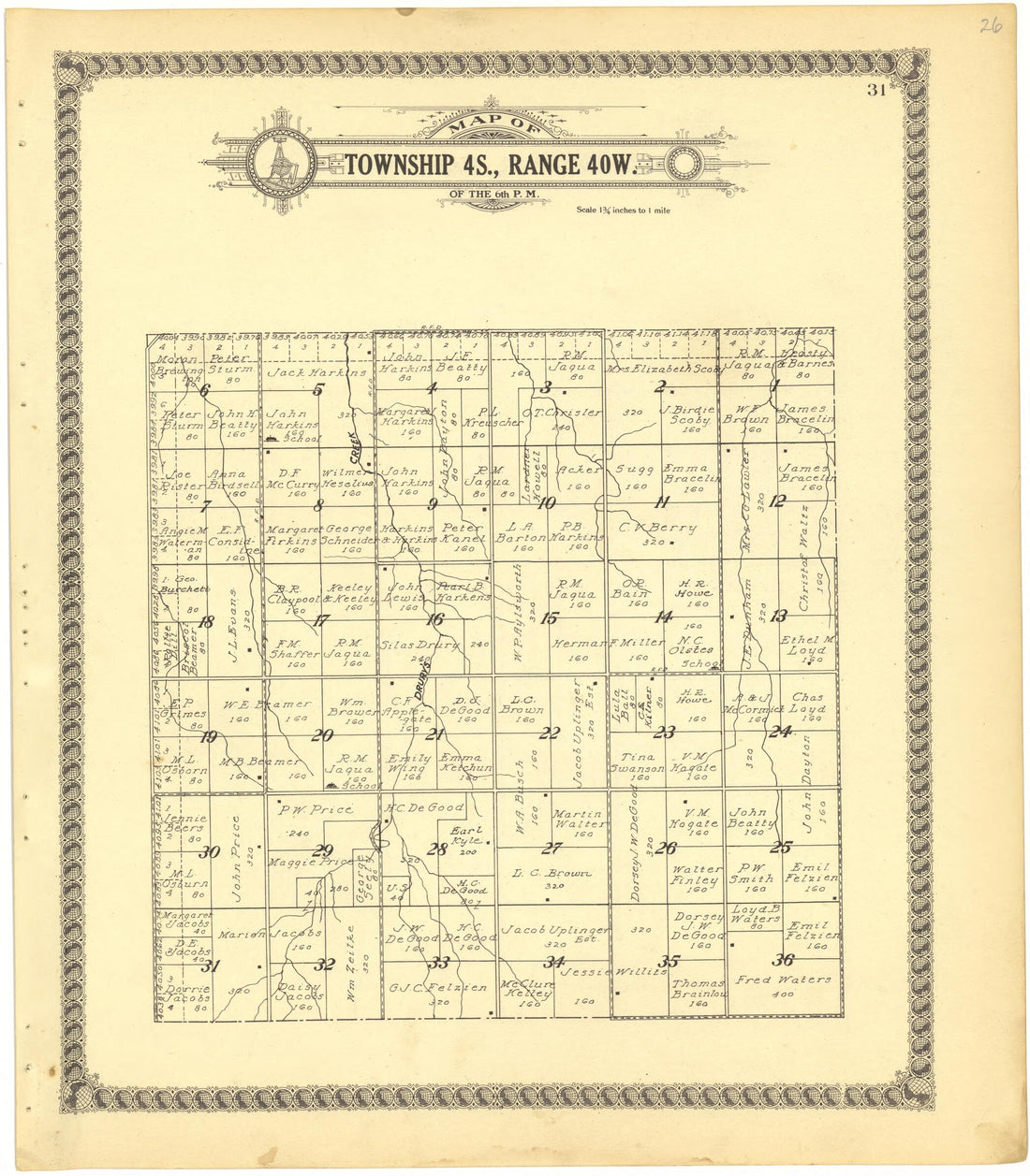 This old map of Map of Township 4S., Range 40W. of the 6th P.M. from Standard Atlas of Cheyenne County, Kansas from 1928 was created by  Brock &amp; Company in 1928