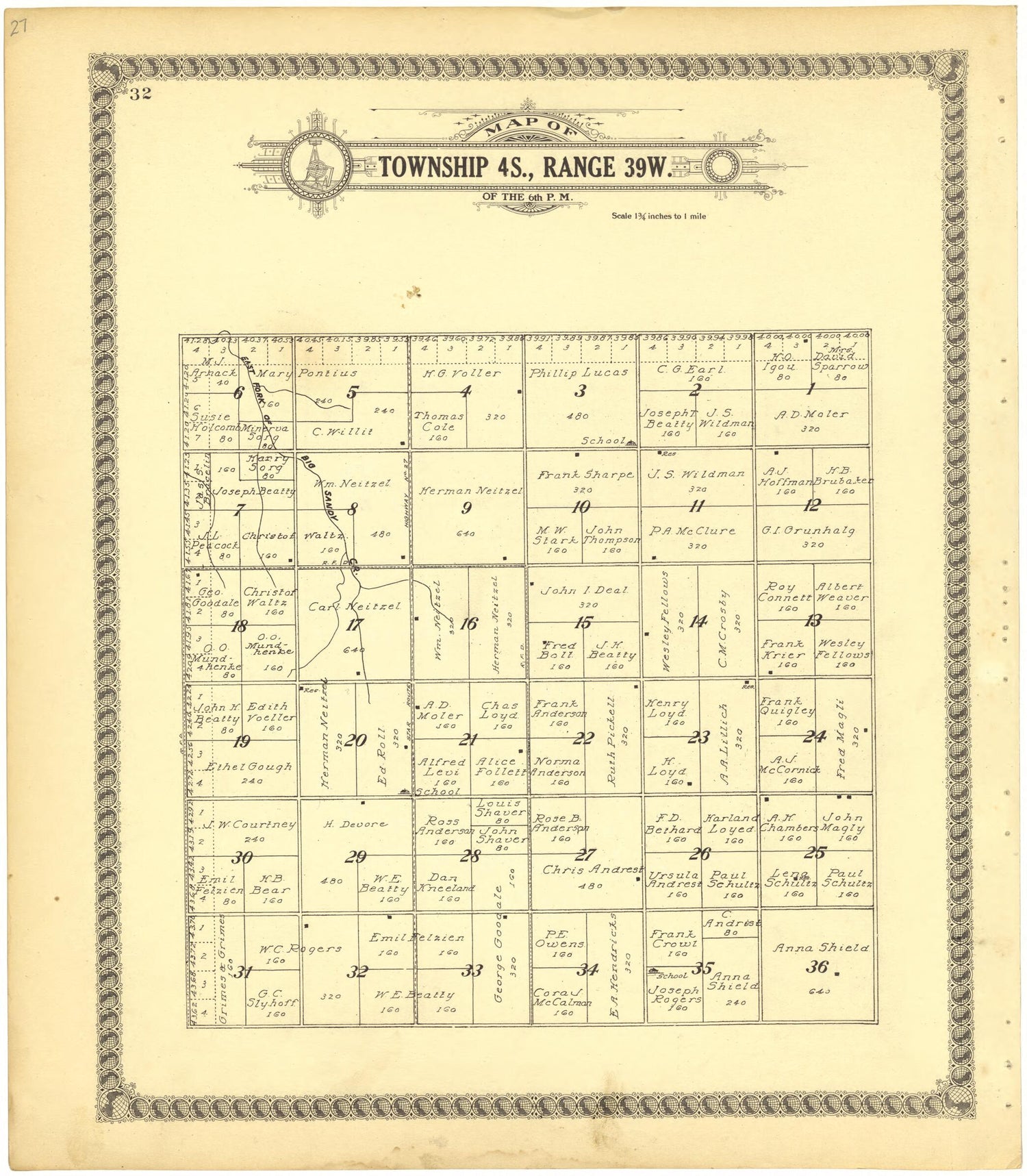 This old map of Map of Township 4S., Range 39W. of the 6th P.M. from Standard Atlas of Cheyenne County, Kansas from 1928 was created by  Brock &amp; Company in 1928