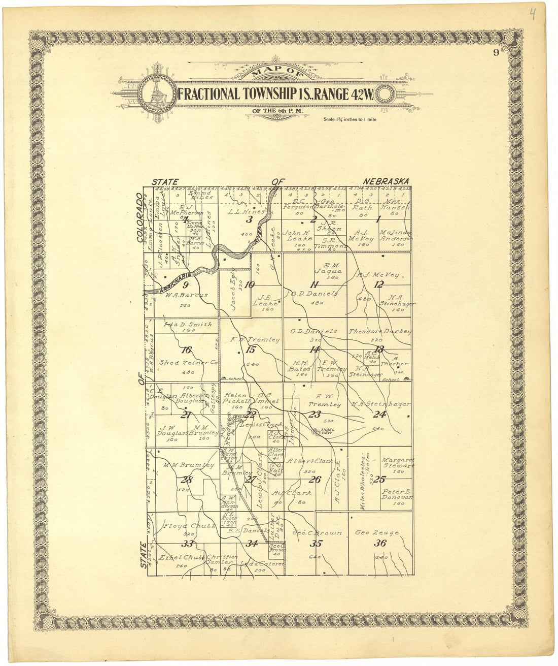 This old map of Map of Fractional Township 1S., Range 42W. of the 6th P.M. from Standard Atlas of Cheyenne County, Kansas from 1928 was created by  Brock &amp; Company in 1928