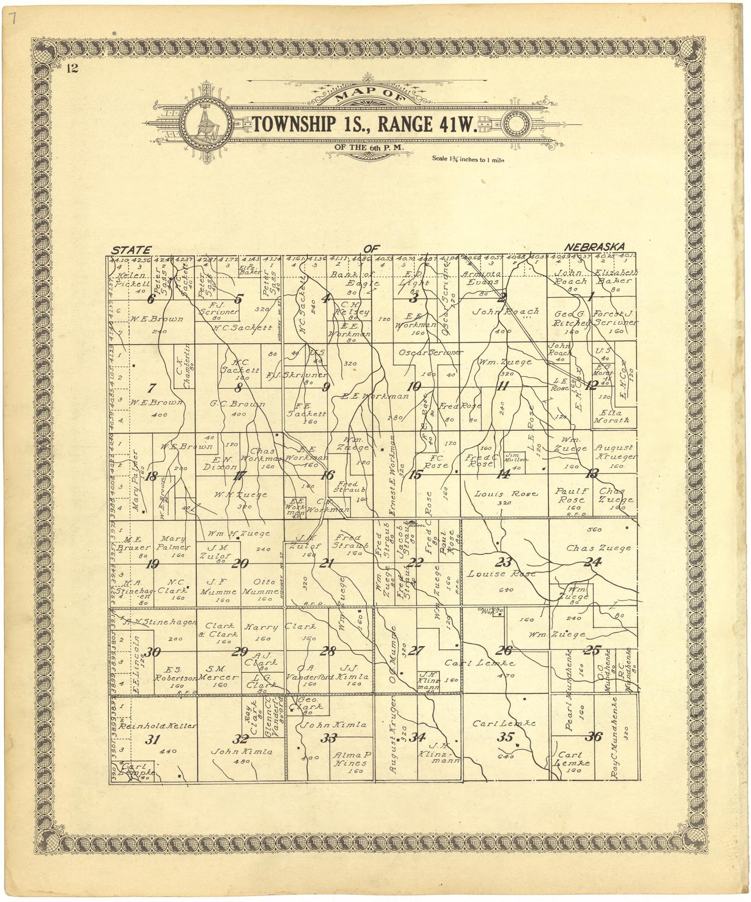 This old map of Map of Township 1S., Range 41W. of the 6th P.M. from Standard Atlas of Cheyenne County, Kansas from 1928 was created by  Brock &amp; Company in 1928