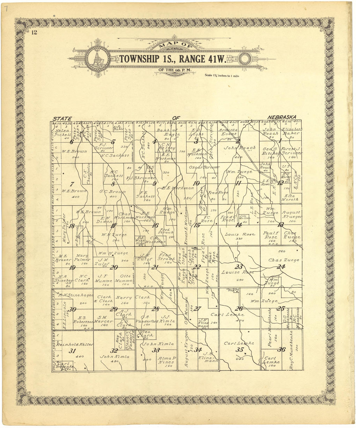 Map of Township 1S., Range 41W. of the 6th P.M. from Standard Atlas of Cheyenne County, Kansas 1928 by Relic Map Company