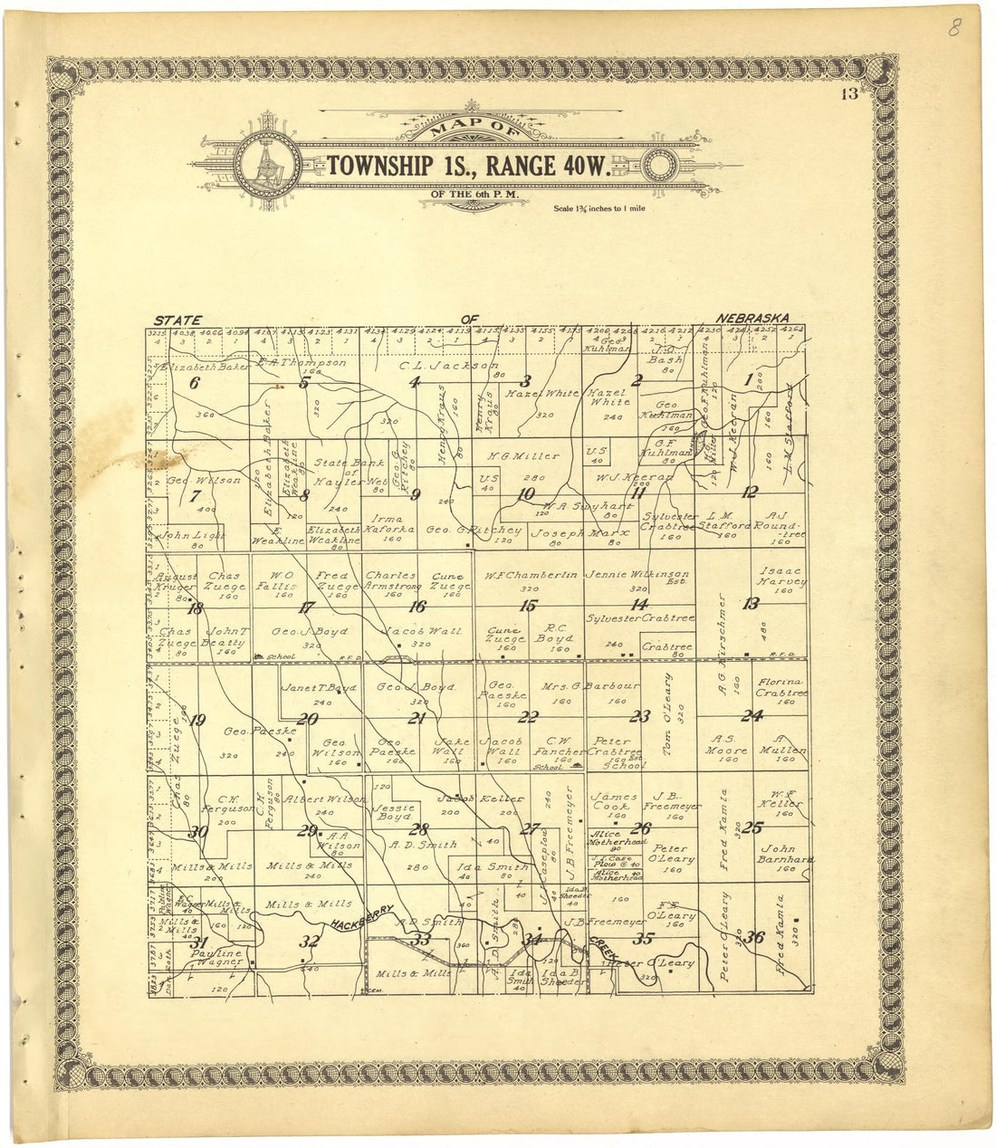 This old map of Map of Township 1S., Range 40W. of the 6th P.M. from Standard Atlas of Cheyenne County, Kansas from 1928 was created by  Brock &amp; Company in 1928