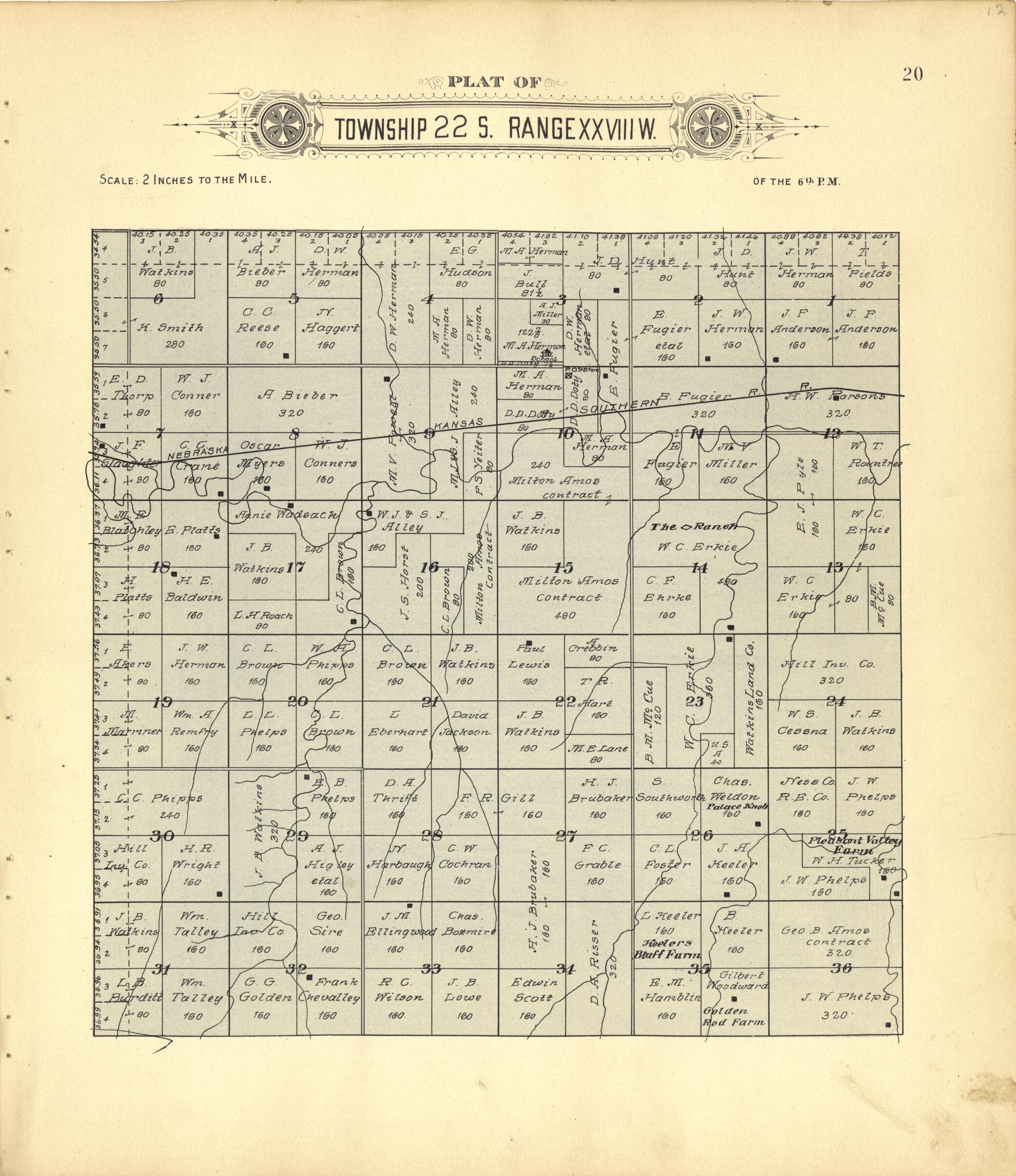 This old map of Plat of Township 22 S. Range XXVIII W. from Plat Book of Finney County, Kansas from 1911 was created by Kan.) Western Publishing Co. (Ashland in 1911