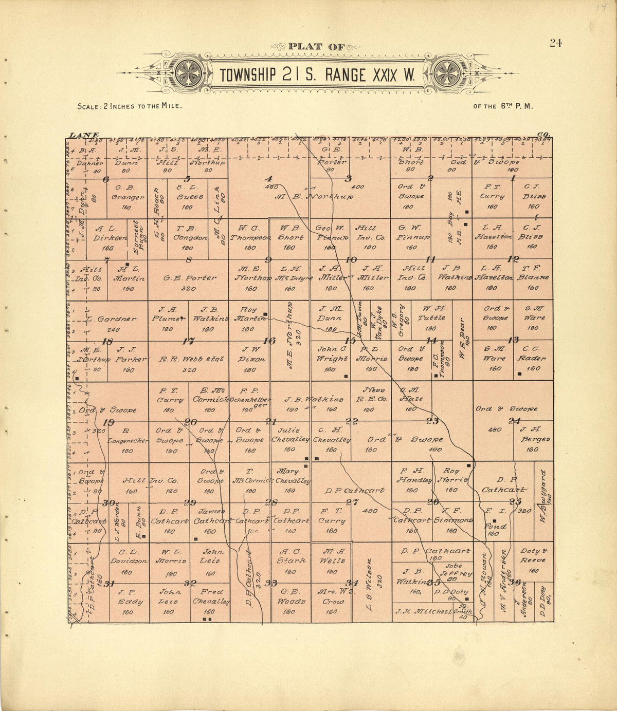 Plat of Township 21 S. Range XXIX W. from Plat Book of Finney County, Kansas 1911 by Relic Map Company
