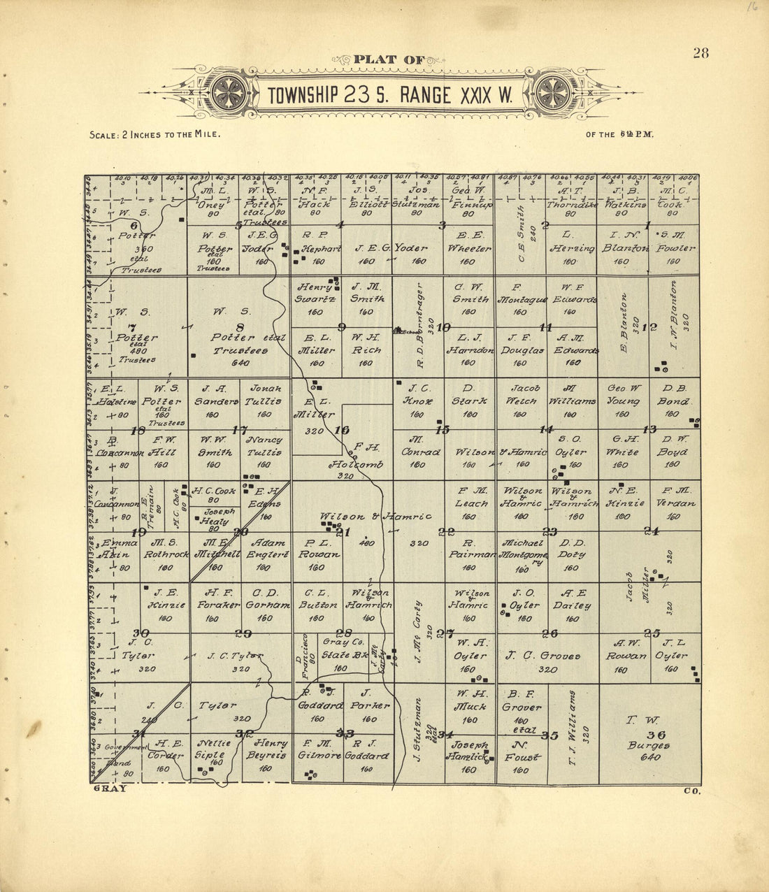 This old map of Plat of Township 23 S. Range XXIX W. from Plat Book of Finney County, Kansas from 1911 was created by Kan.) Western Publishing Co. (Ashland in 1911