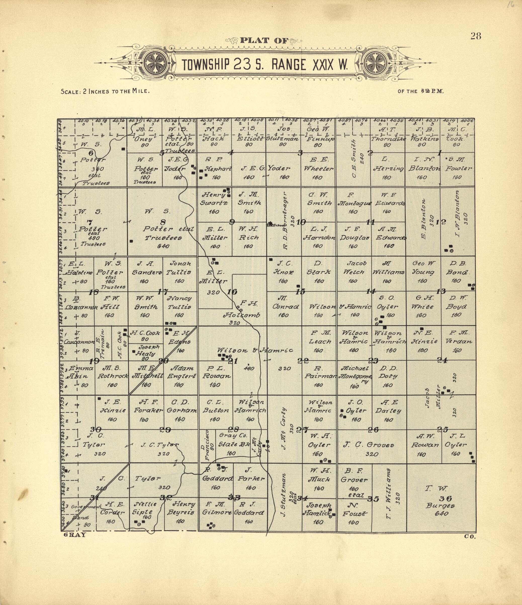 This old map of Plat of Township 23 S. Range XXIX W. from Plat Book of Finney County, Kansas from 1911 was created by Kan.) Western Publishing Co. (Ashland in 1911