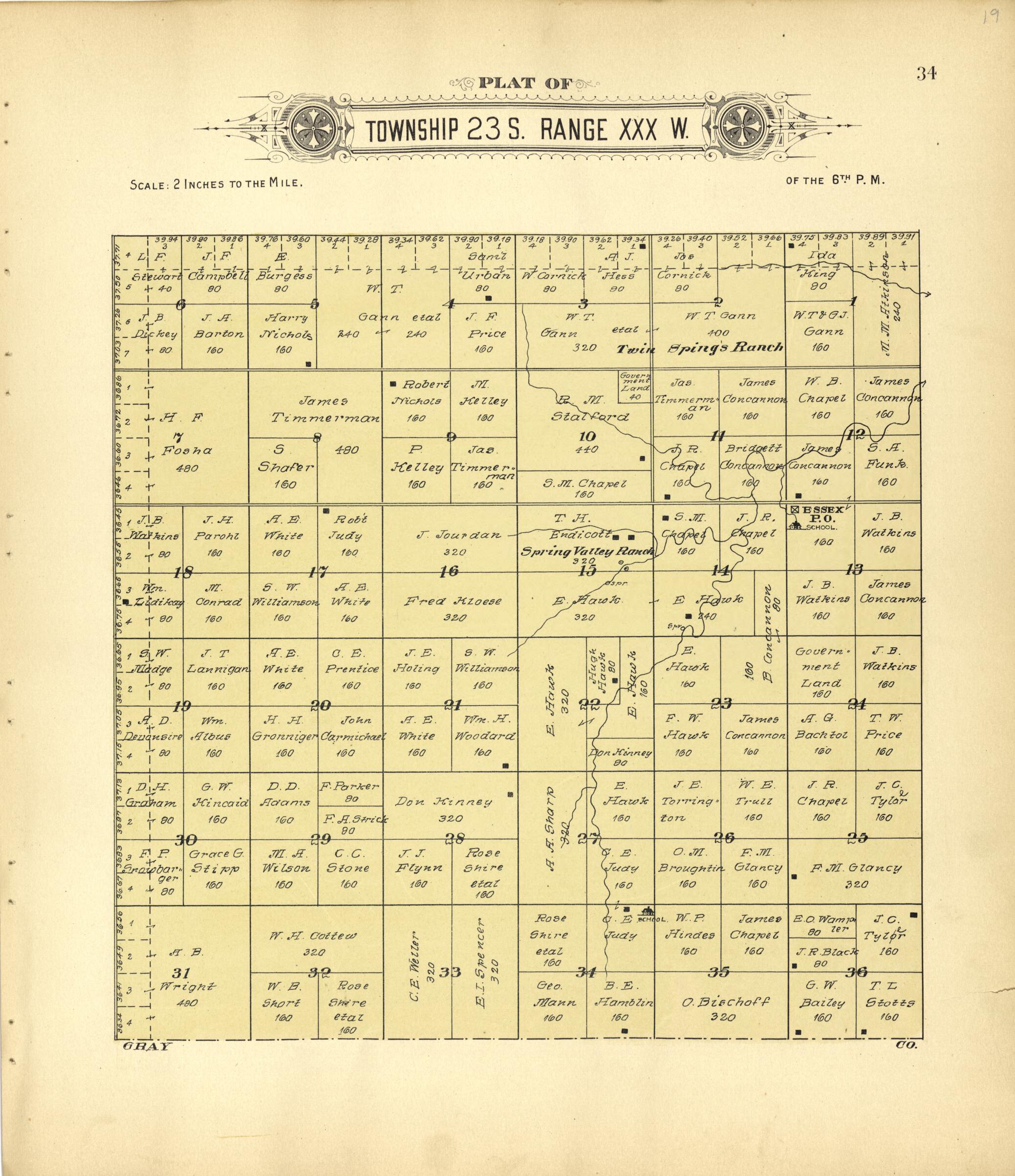 This old map of Plat of Township 23 S. Range XXX W. from Plat Book of Finney County, Kansas from 1911 was created by Kan.) Western Publishing Co. (Ashland in 1911