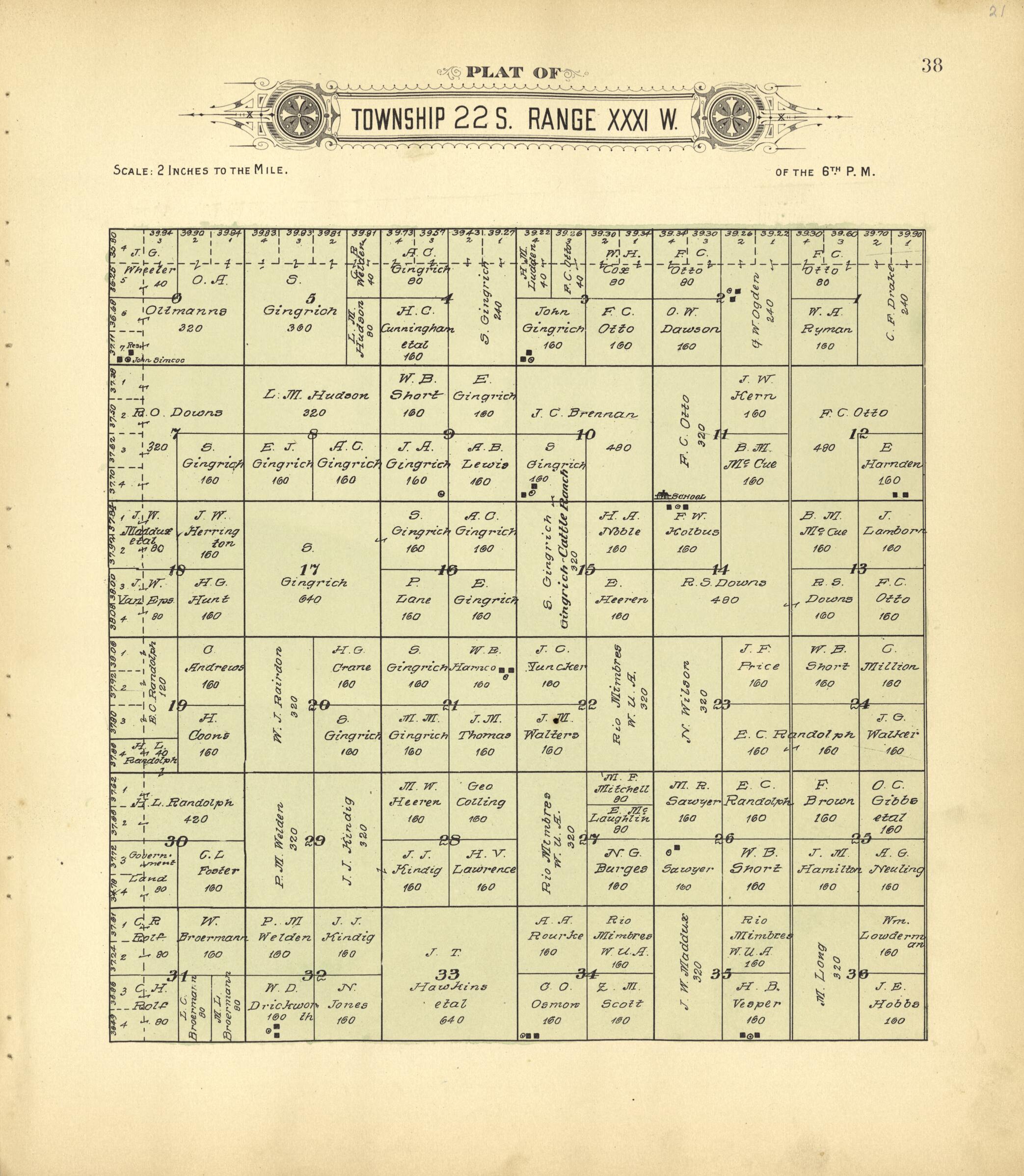 This old map of Plat of Township 22 S. Range XXXI W. from Plat Book of Finney County, Kansas from 1911 was created by Kan.) Western Publishing Co. (Ashland in 1911