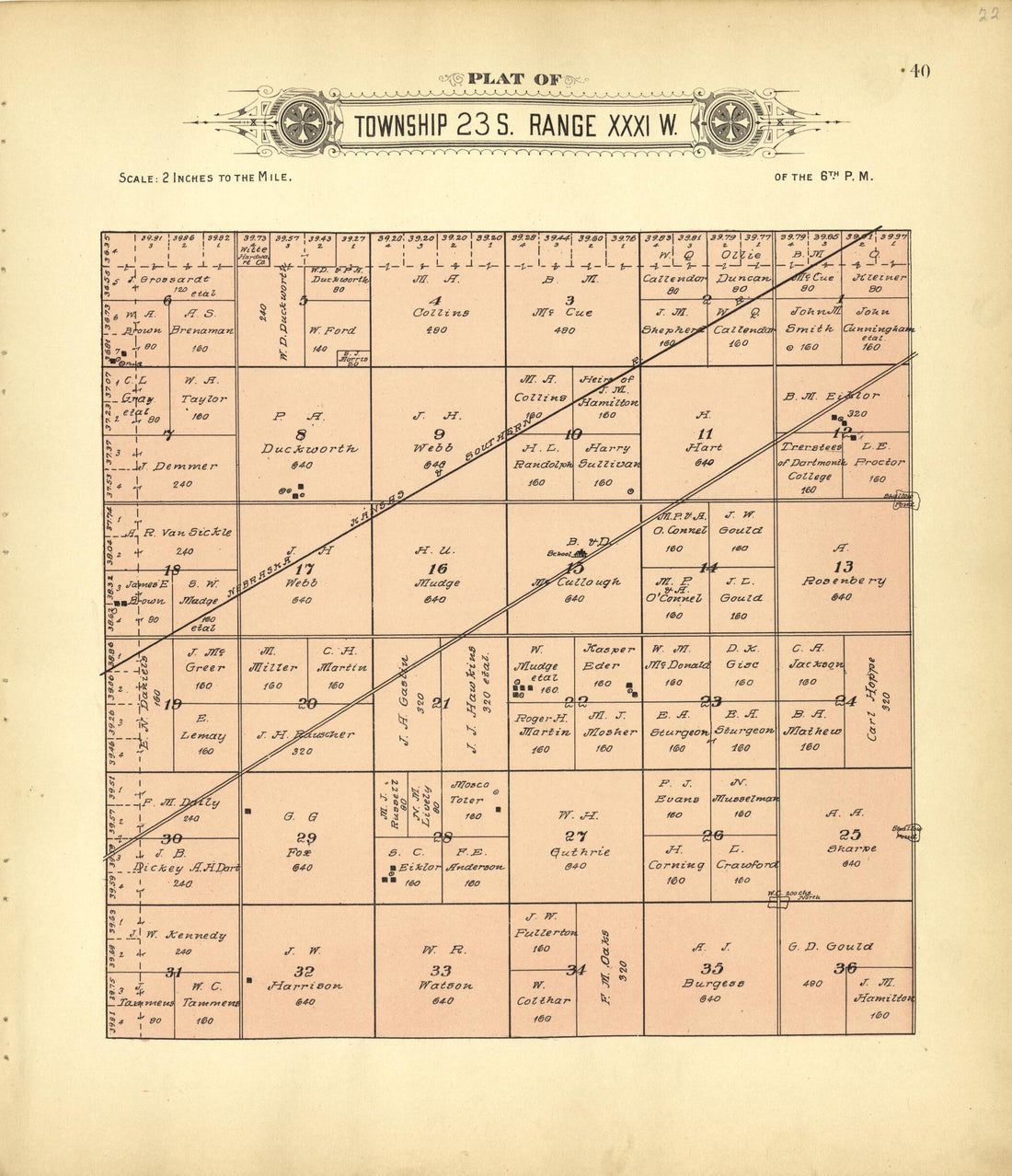 This old map of Plat of Township 23 S. Range XXXI W. from Plat Book of Finney County, Kansas from 1911 was created by Kan.) Western Publishing Co. (Ashland in 1911