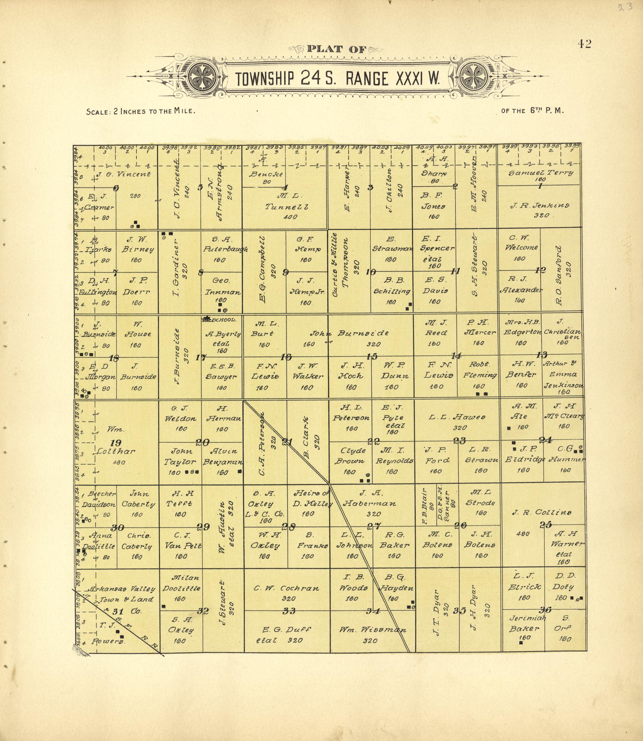 This old map of Plat of Township 24 S. Range XXXI W. from Plat Book of Finney County, Kansas from 1911 was created by Kan.) Western Publishing Co. (Ashland in 1911