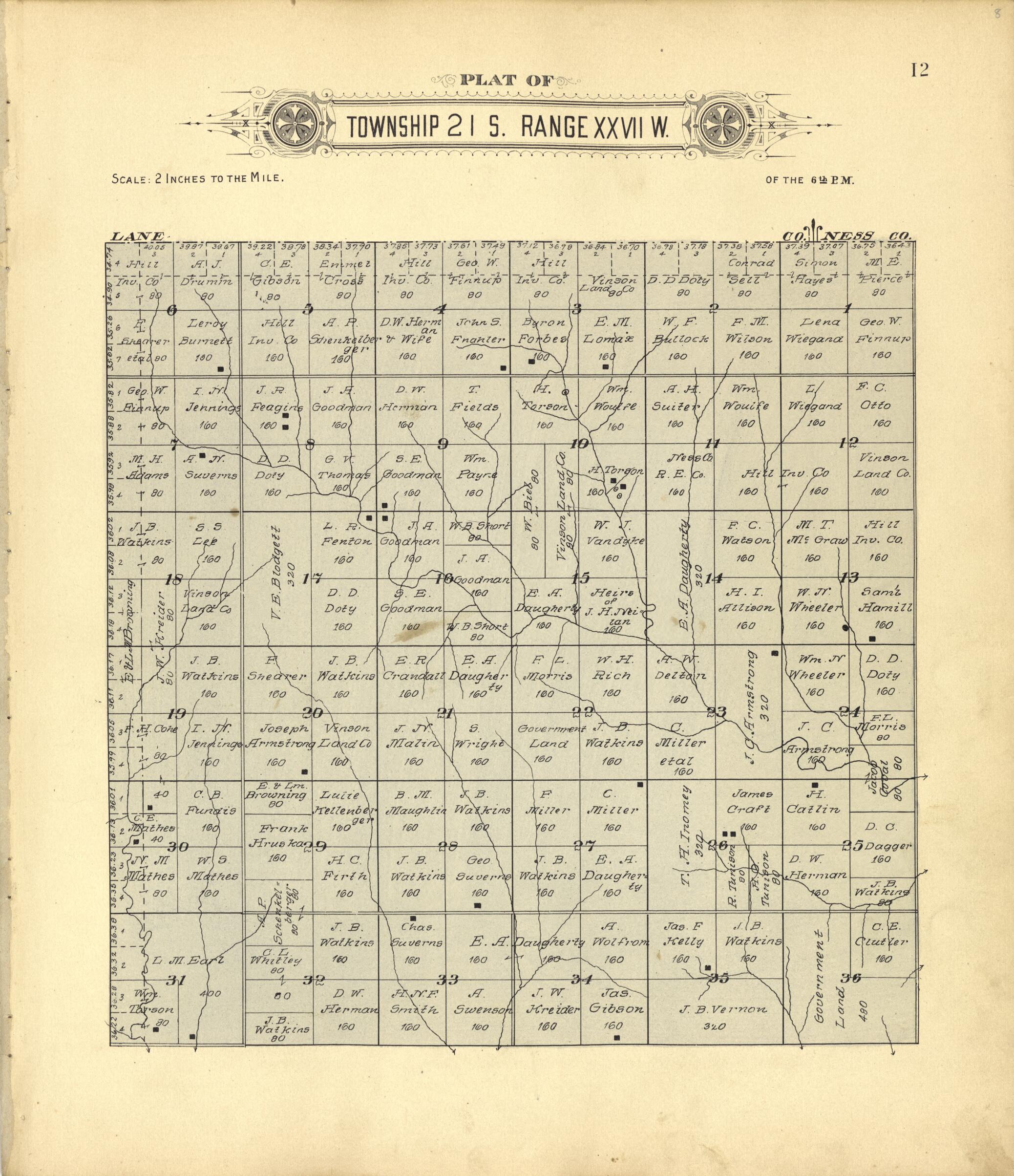 This old map of Plat of Township 21 S. Range XXVII W. from Plat Book of Finney County, Kansas from 1911 was created by Kan.) Western Publishing Co. (Ashland in 1911